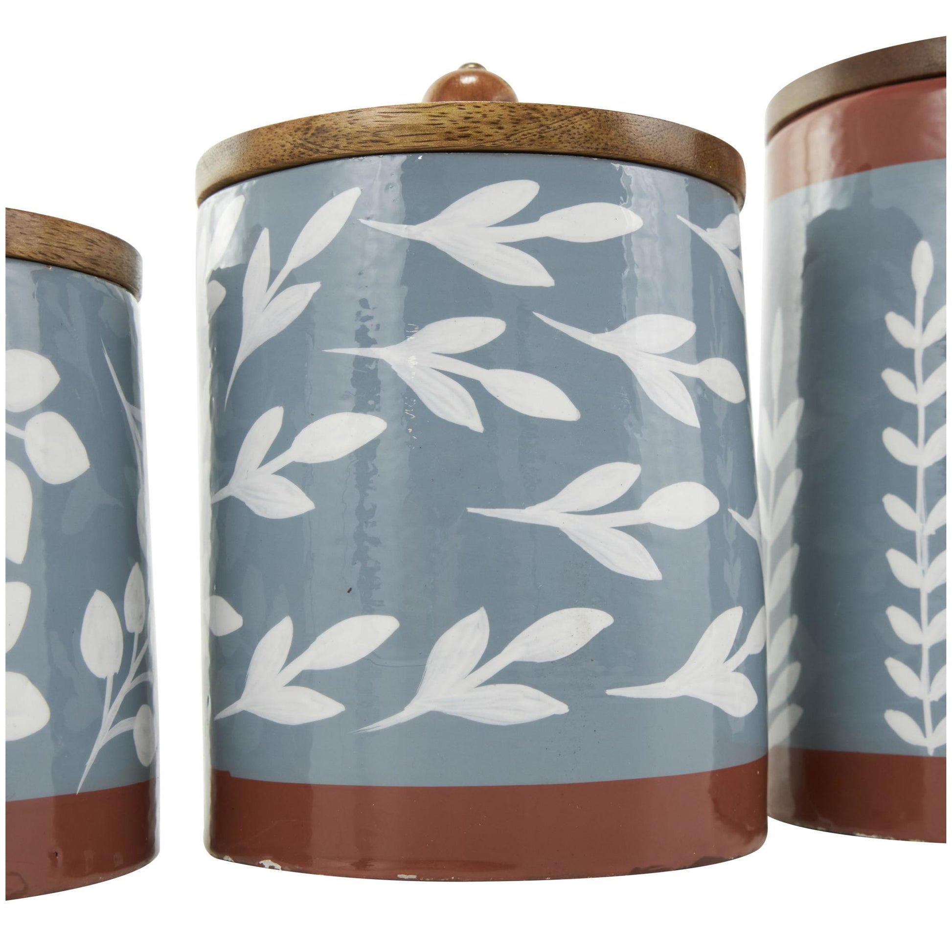 Set of 3 Floral Ceramic Decorative Canisters with Wood Lids