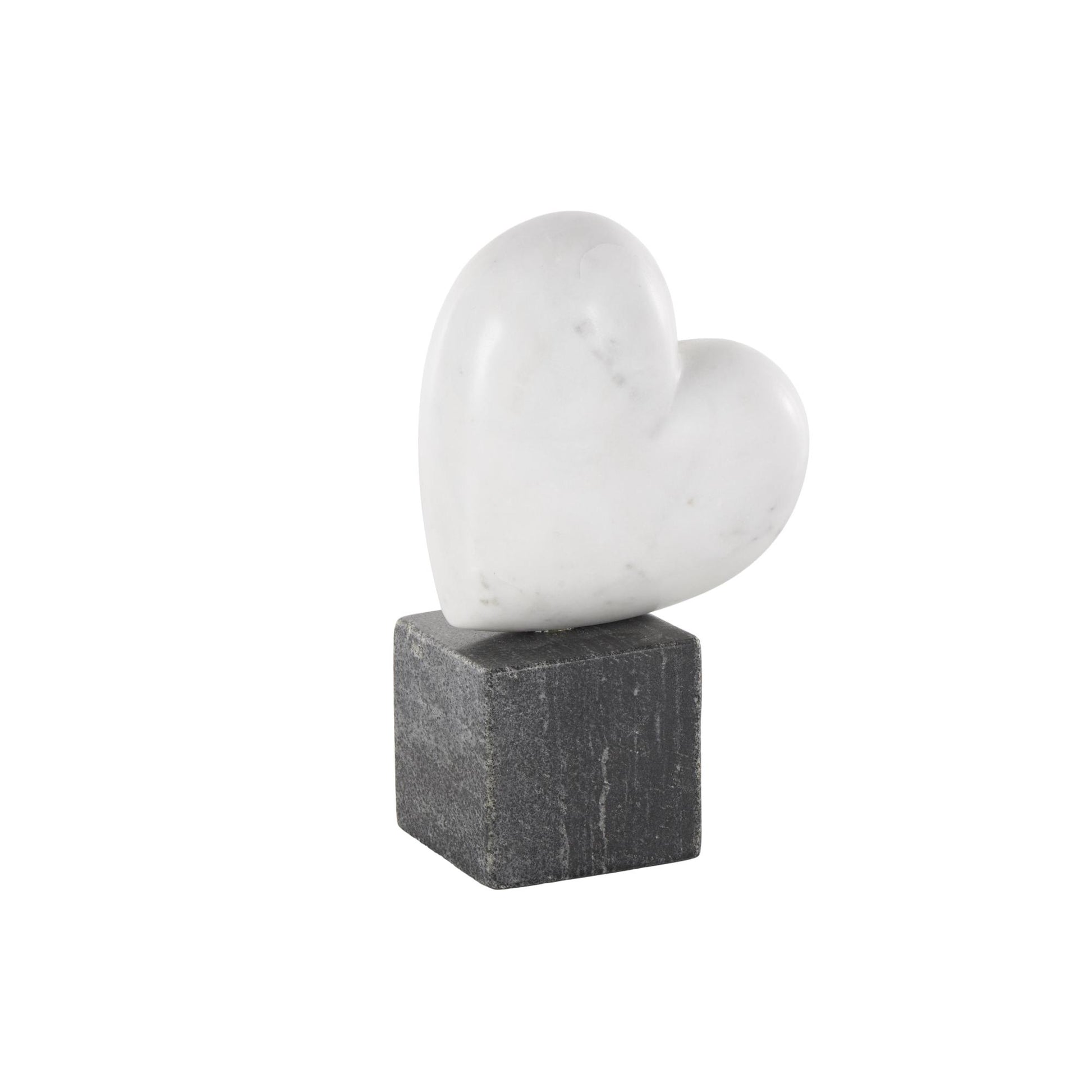 Heart White Marble Slanted Decorative Sculpture with Black Block Base