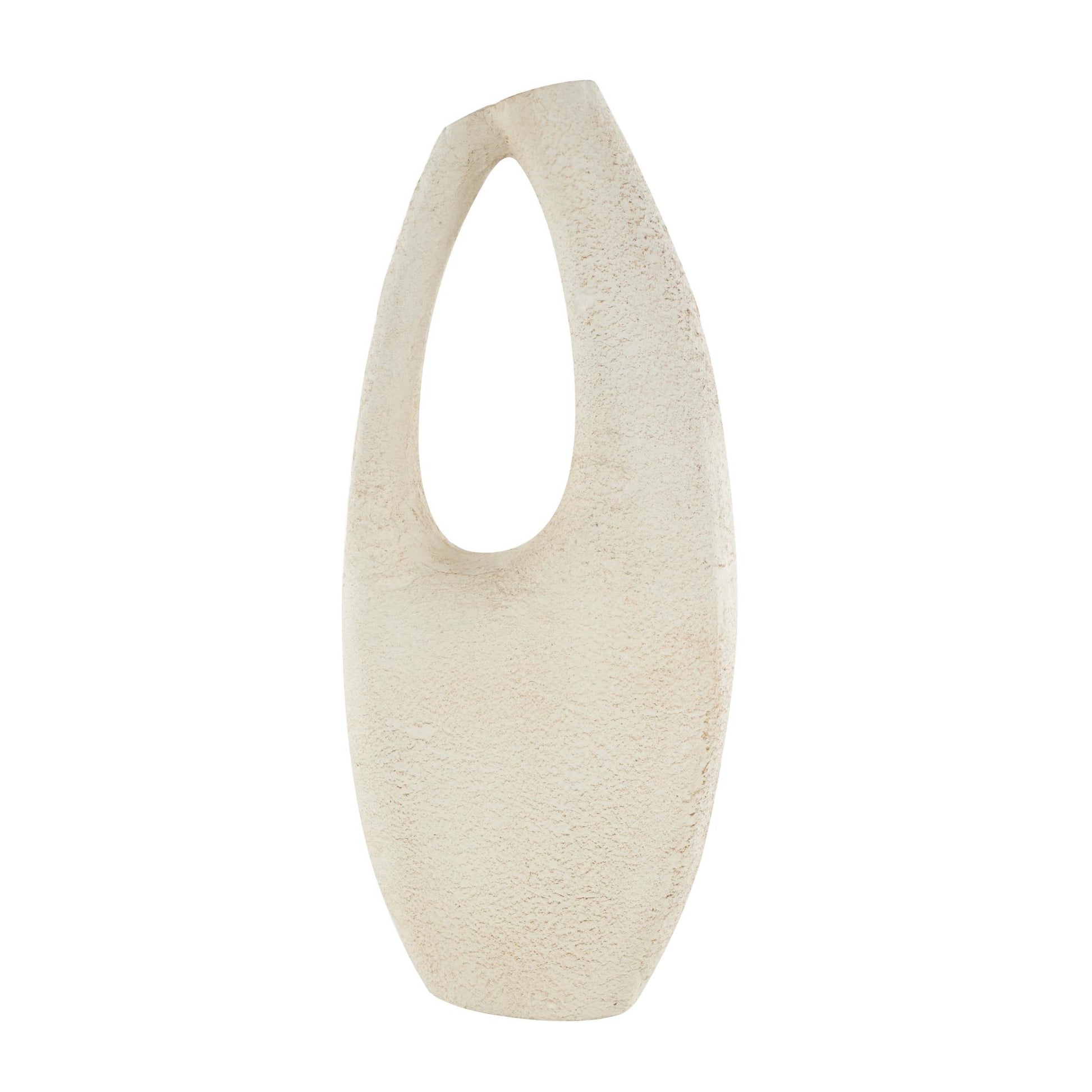 Abstract Cream Paper Mache Curved Cutout Decorative Vase with Brown Distressed Texturing