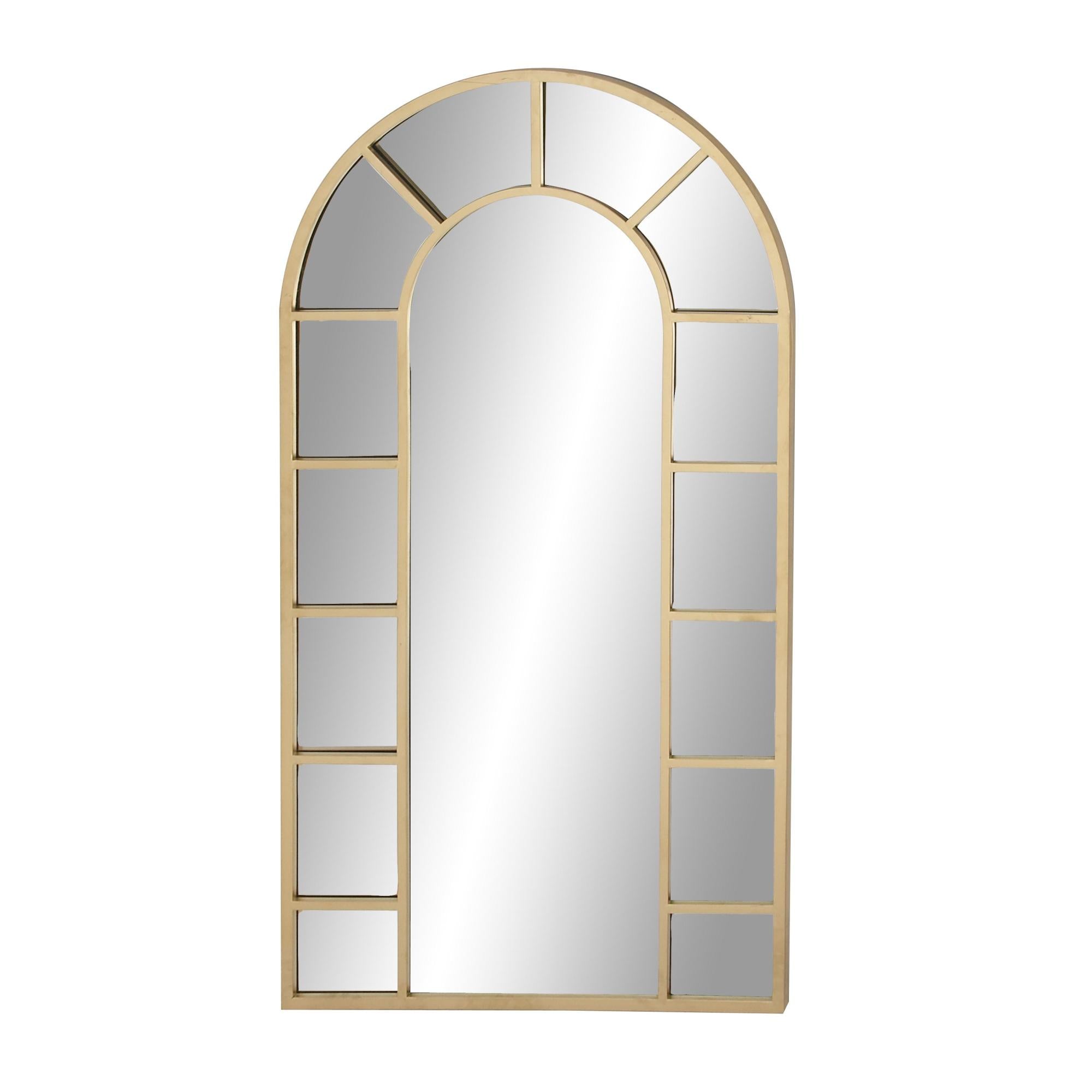 Metal Window Pane Inspired Room Wall Mirror with Arched Top 32" x 1" x 60"