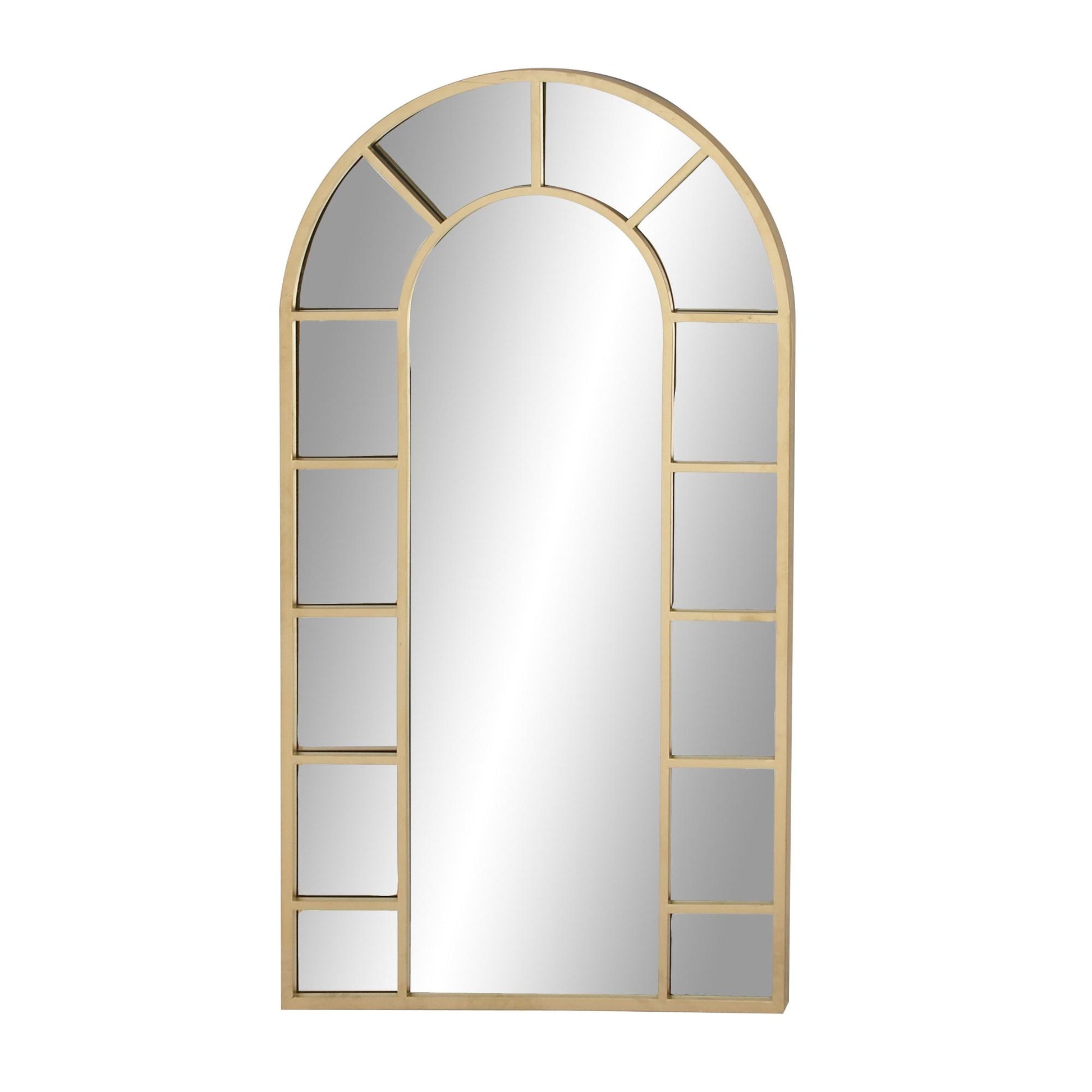 Metal Window Pane Inspired Room Wall Mirror with Arched Top 32" x 1" x 60"