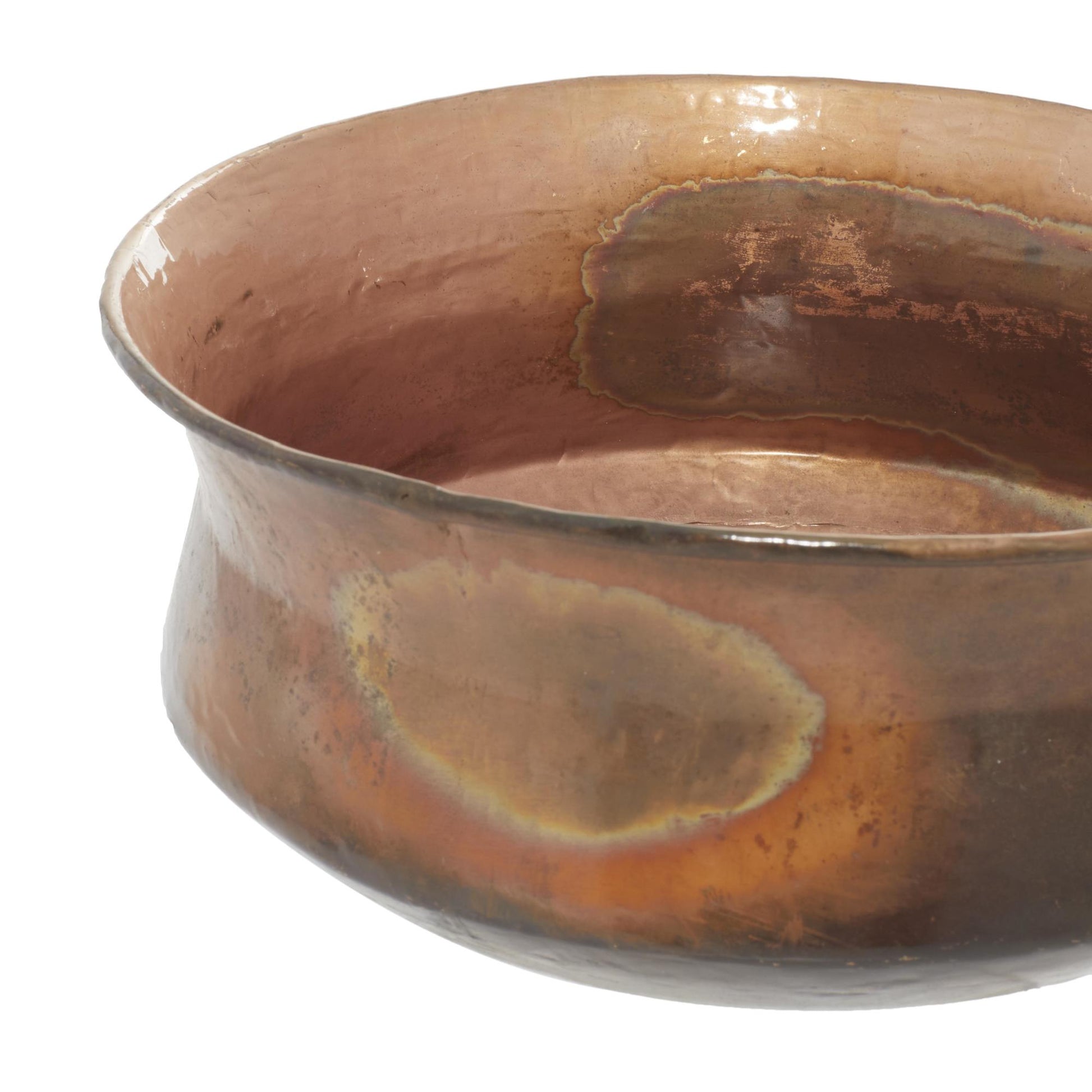 Set of 4 Copper Metal Wide Weathered Low Bowl Indoor Outdoor Planter