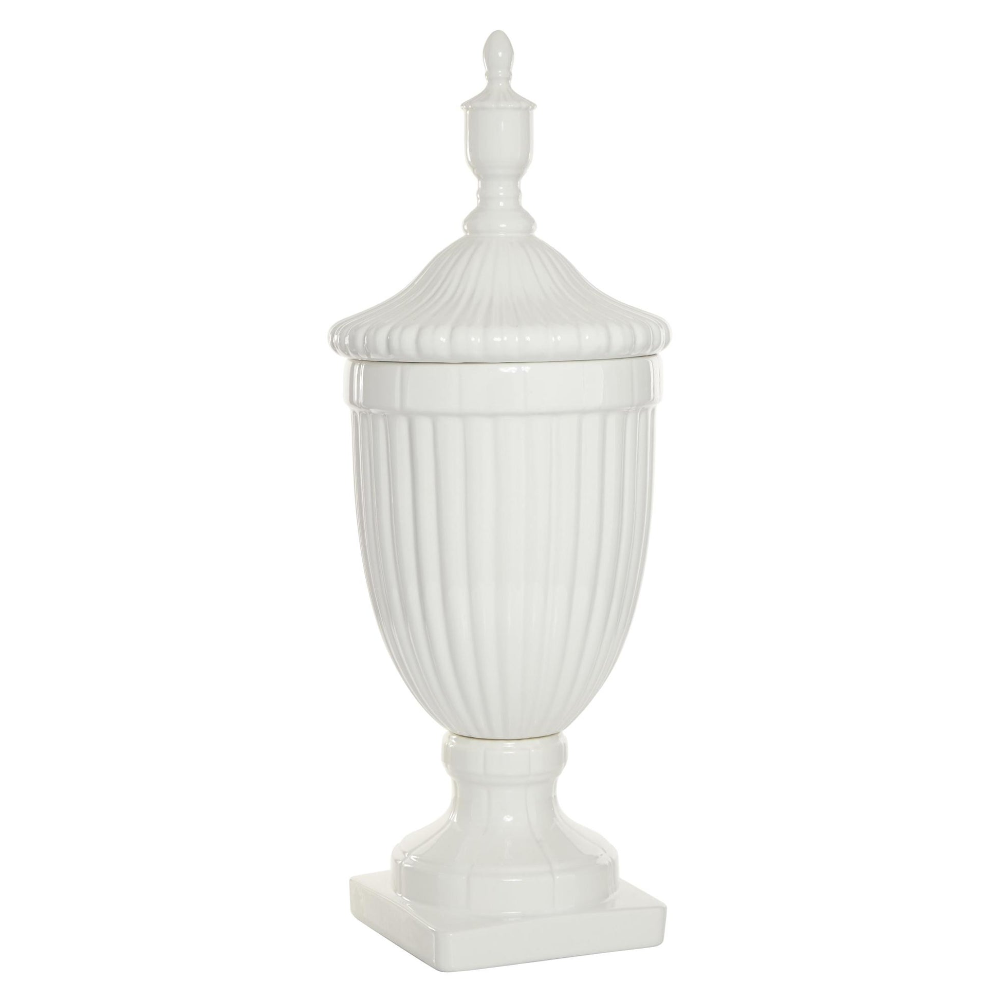 Ceramic Tall Fluted Urn Living Room Decorative Jars with Grooves and Lid