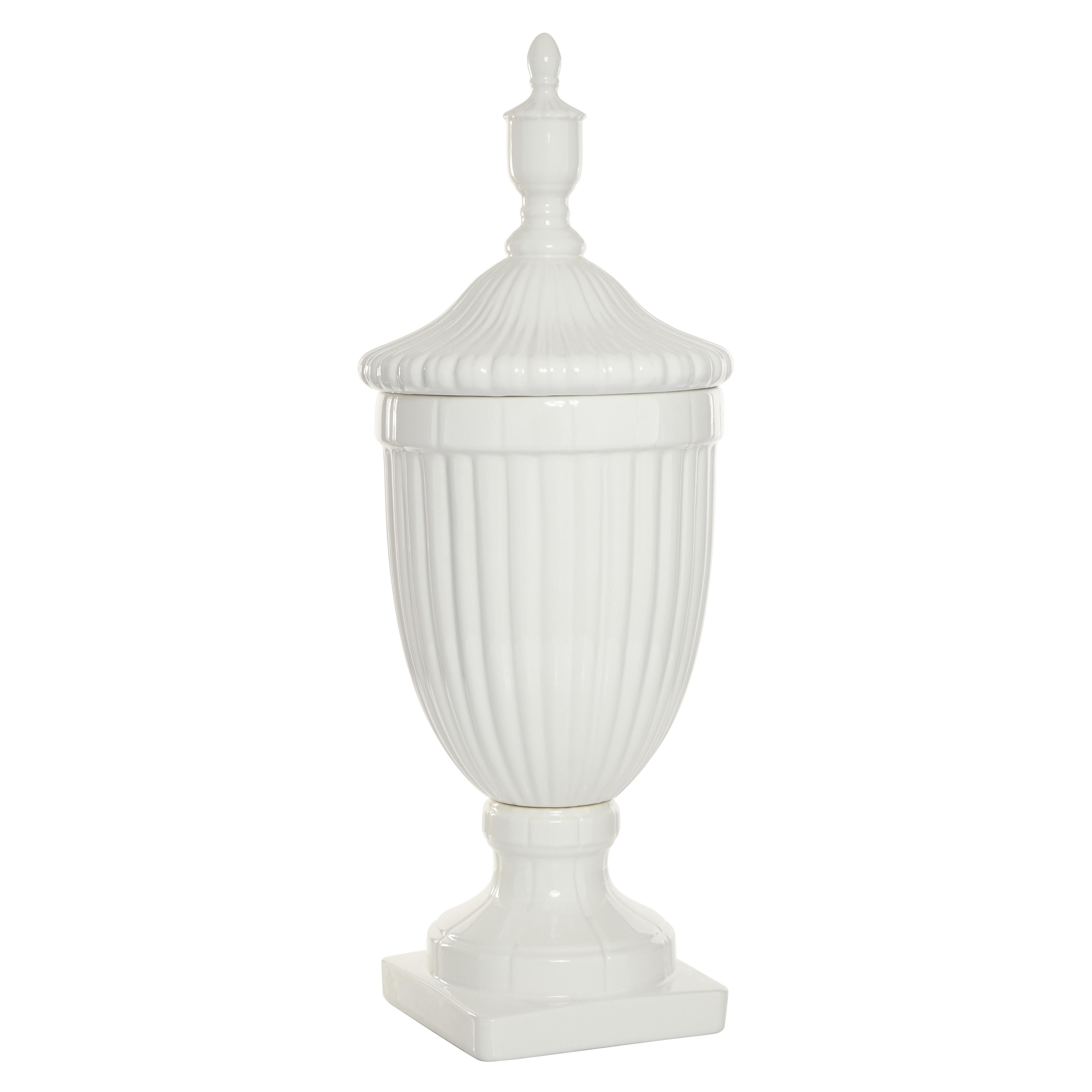 Ceramic Tall Fluted Urn Living Room Decorative Jars with Grooves and Lid