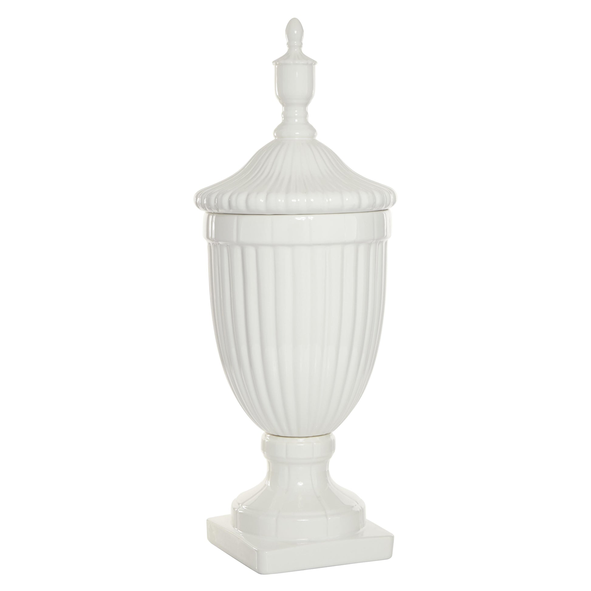 Ceramic Tall Fluted Urn Living Room Decorative Jars with Grooves and Lid