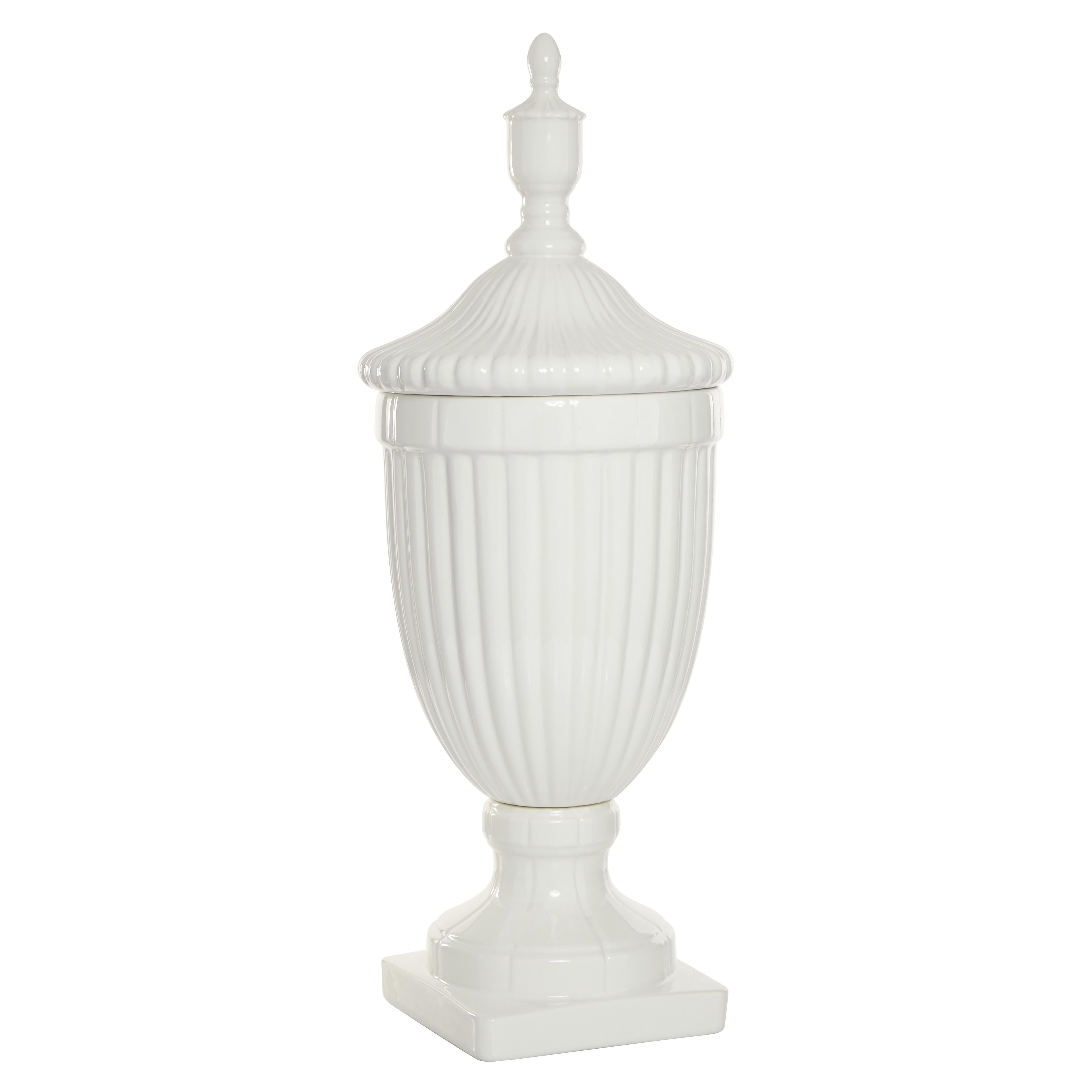 Ceramic Tall Fluted Urn Living Room Decorative Jars with Grooves and Lid