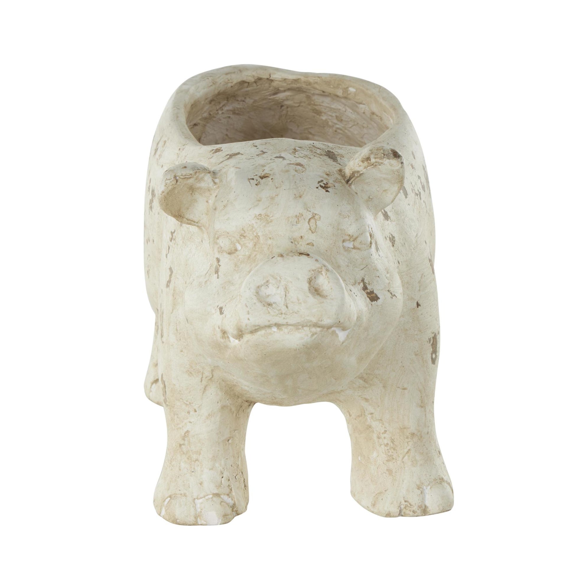 Pig Light Brown Magnesium Oxide Indoor Outdoor Planter with Distressed Details