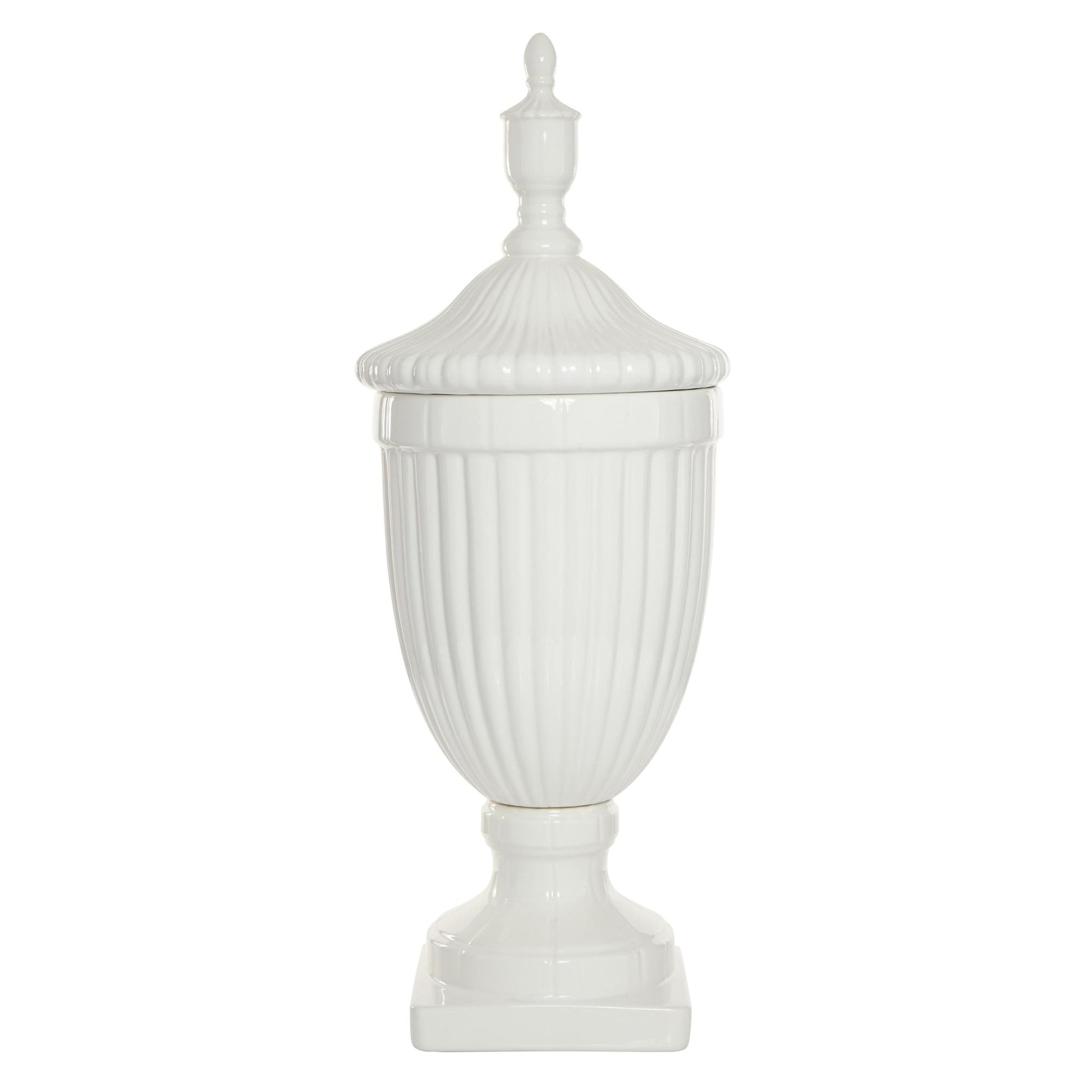 Ceramic Tall Fluted Urn Living Room Decorative Jars with Grooves and Lid