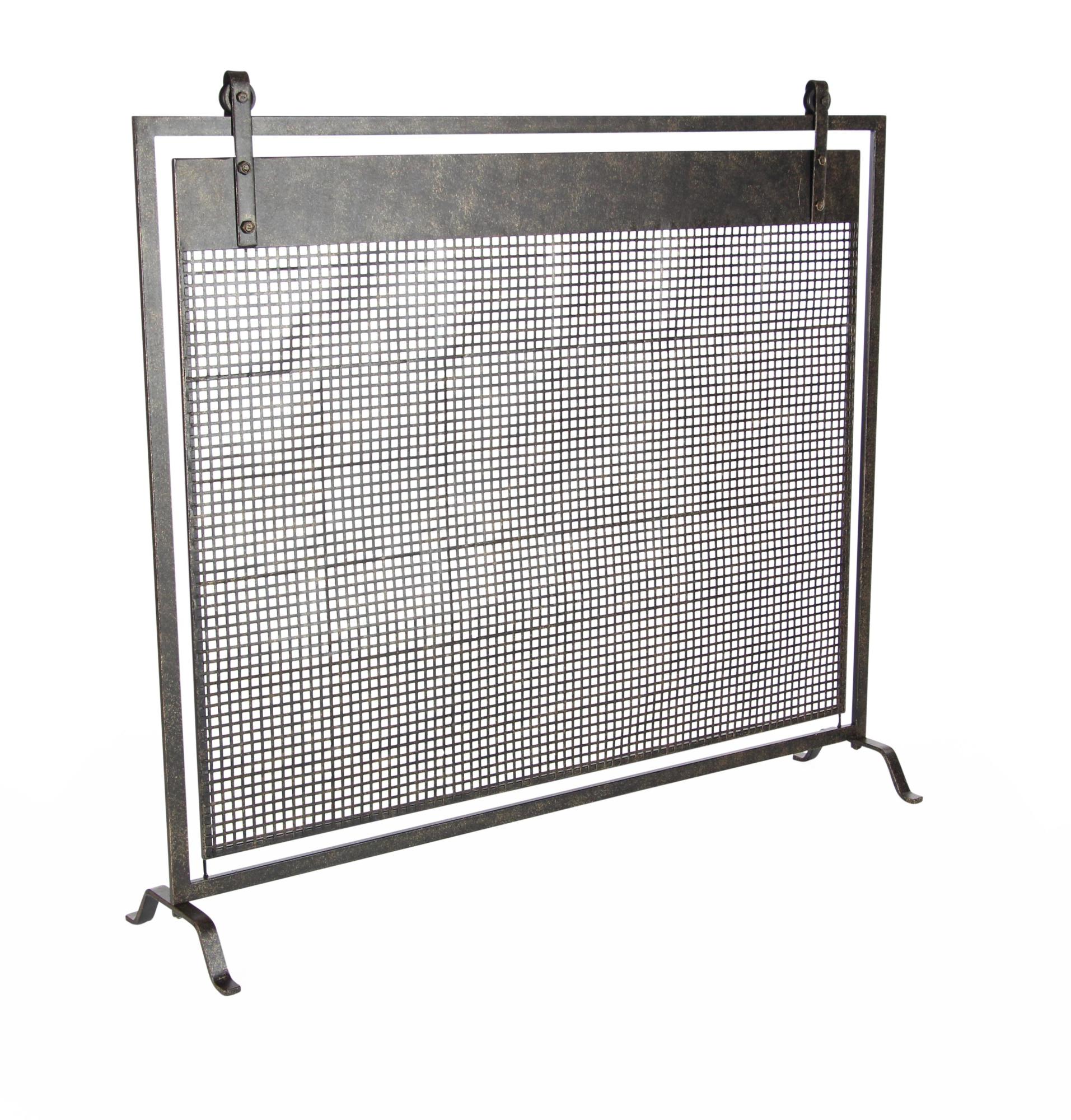 Geometric Metal Suspended Grid Style Single Panel Living Room Fireplace Screen with Bolted Detailing