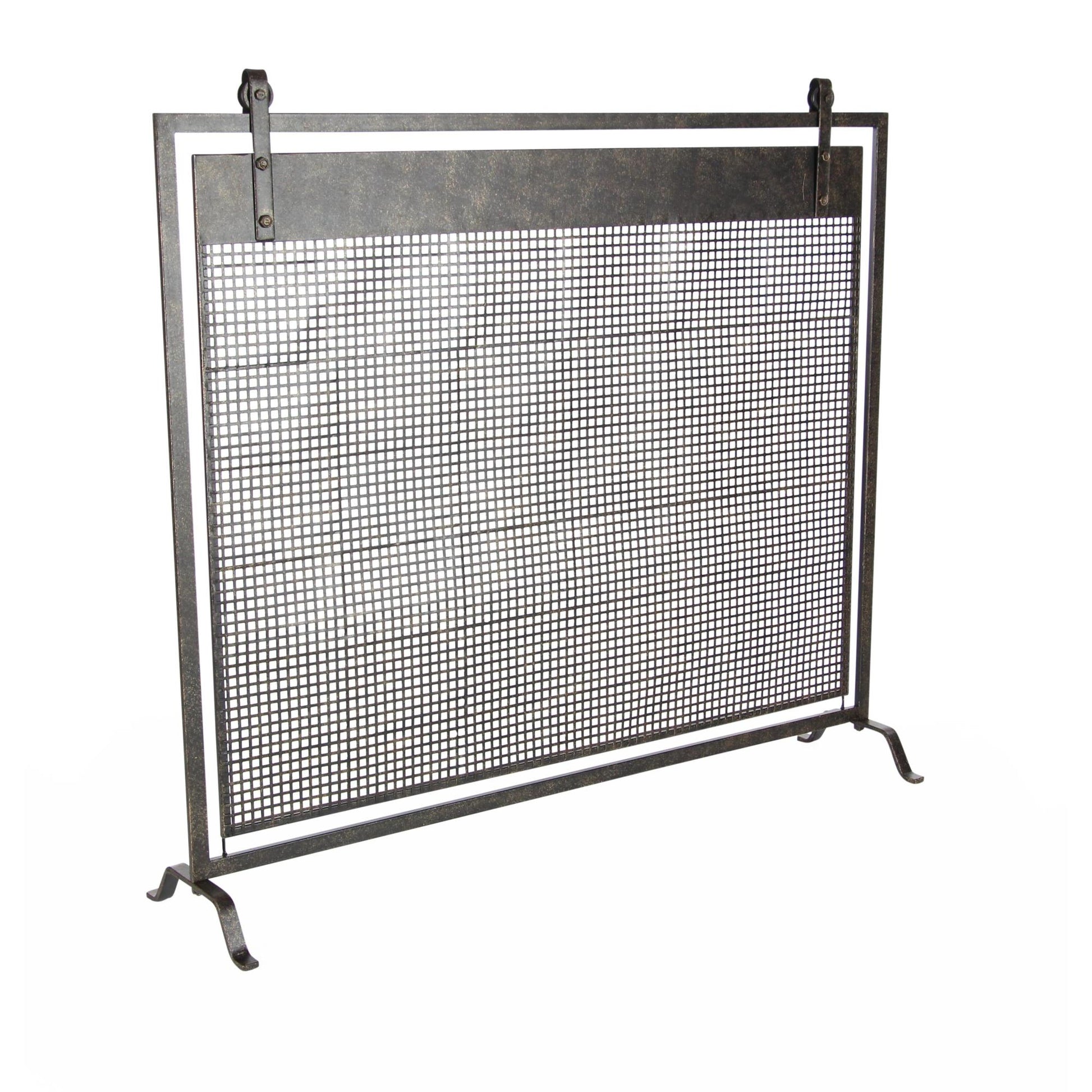 Metal Suspended Grid Style Netting Single Panel Living Room Fireplace Screen with Bolted Detailing 38" x 9" x 36"
