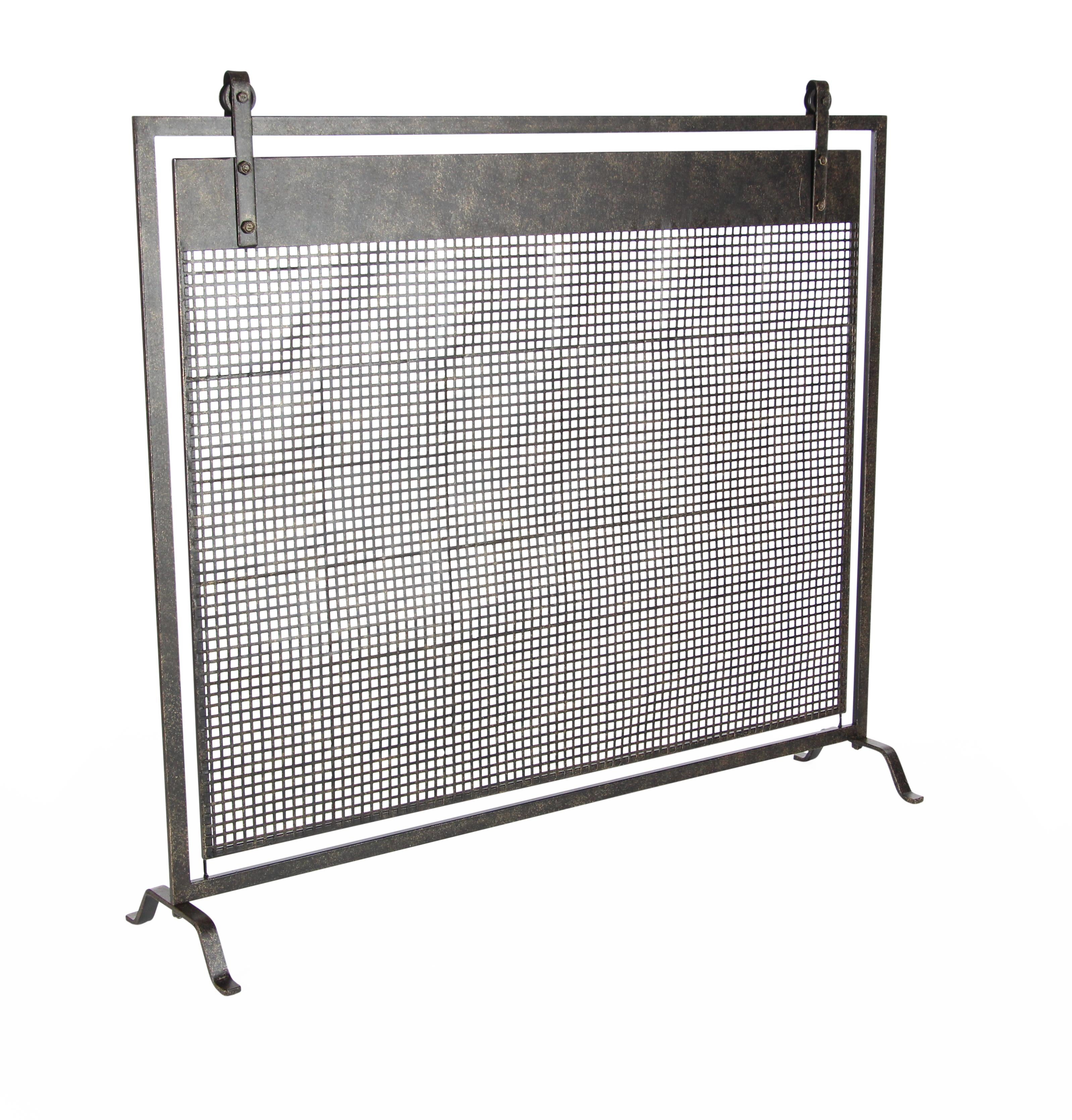 Geometric Metal Suspended Grid Style Single Panel Living Room Fireplace Screen with Bolted Detailing