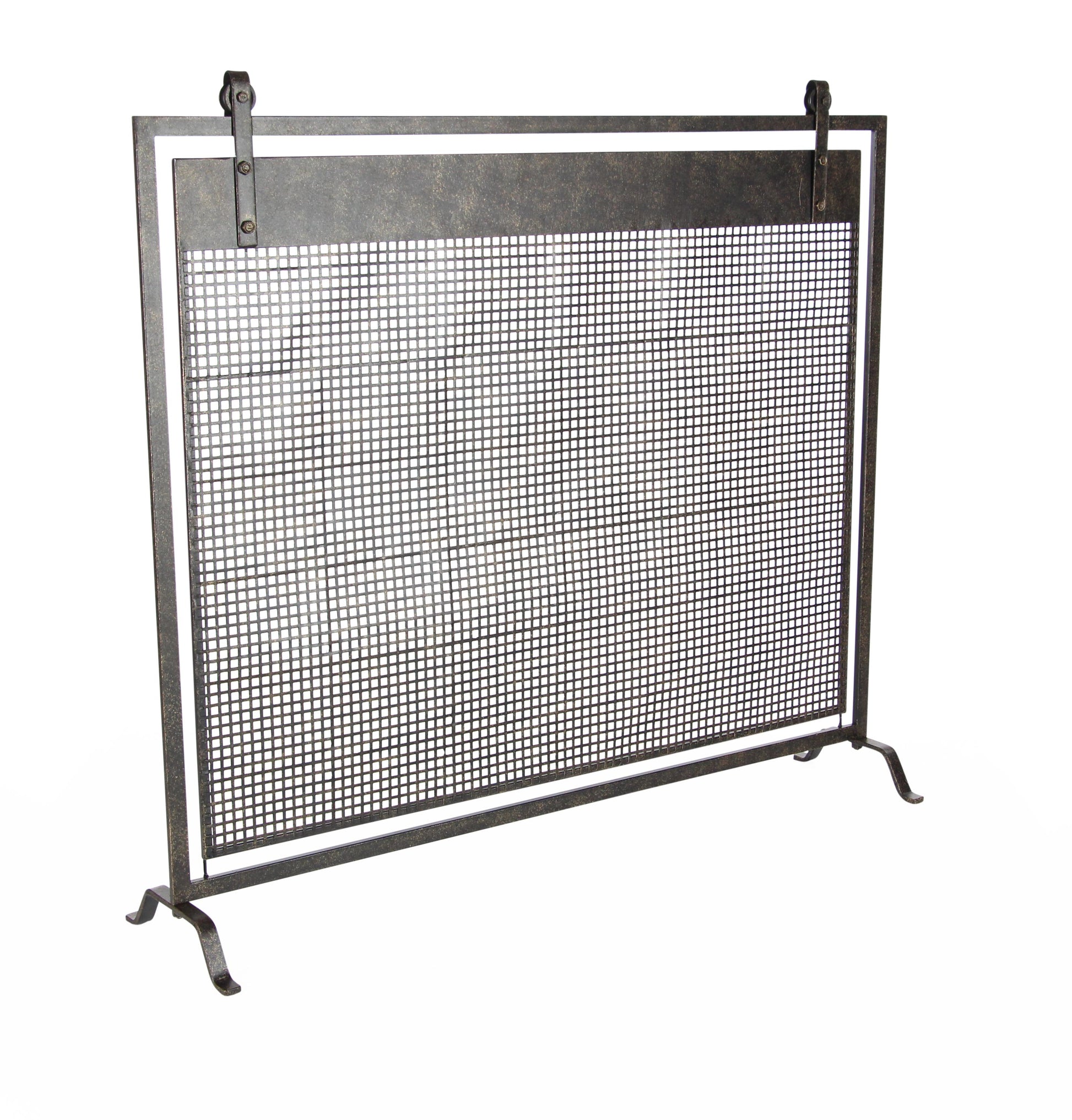 Geometric Metal Suspended Grid Style Single Panel Living Room Fireplace Screen with Bolted Detailing