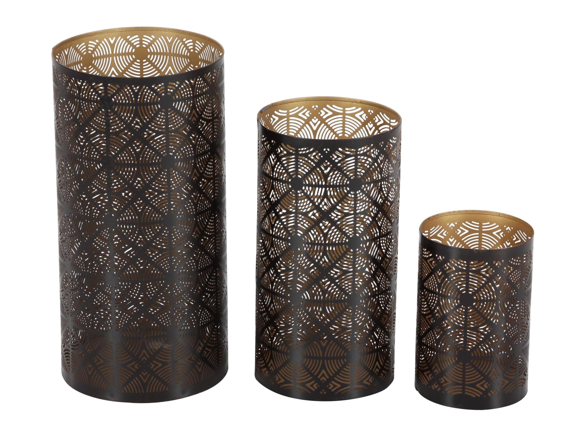 Set of 3 Geometric Metal Decorative Indoor Outdoor Candle Lantern Set of 3 12", 10", 6"H