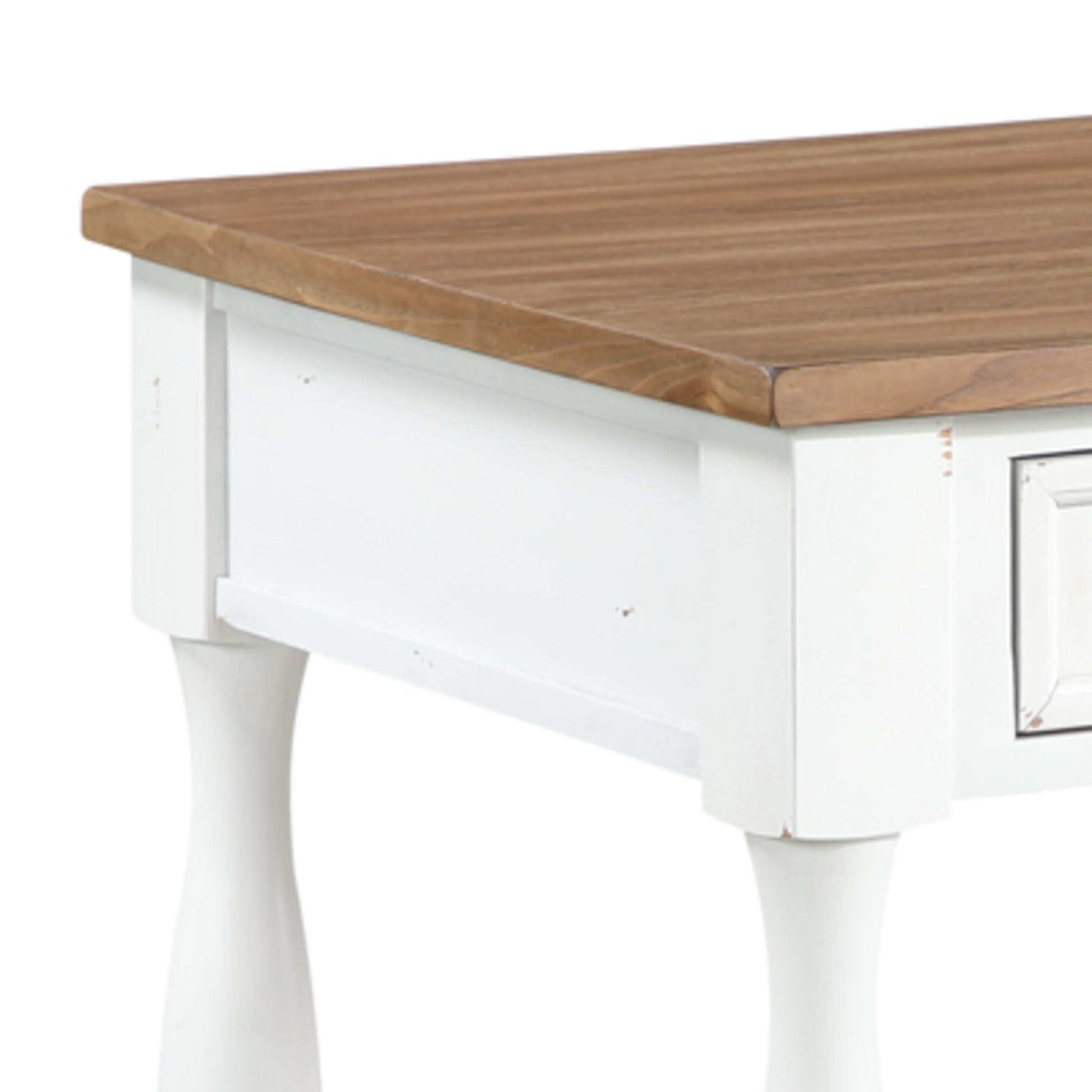 White Wood Square 1 Drawer Side End Accent Table with Brown Wood Tabletop and Turned Legs