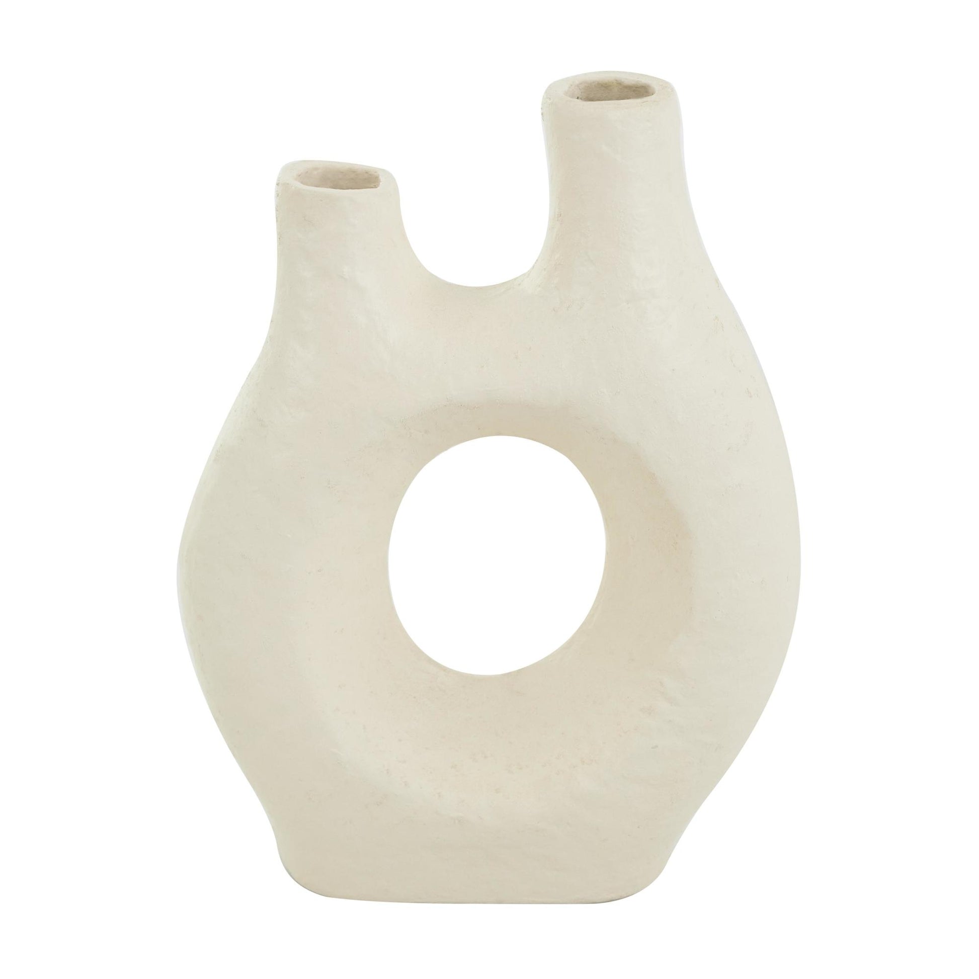 Abstract Beige Paper Mache Rounded Decorative Vase with Double Openings