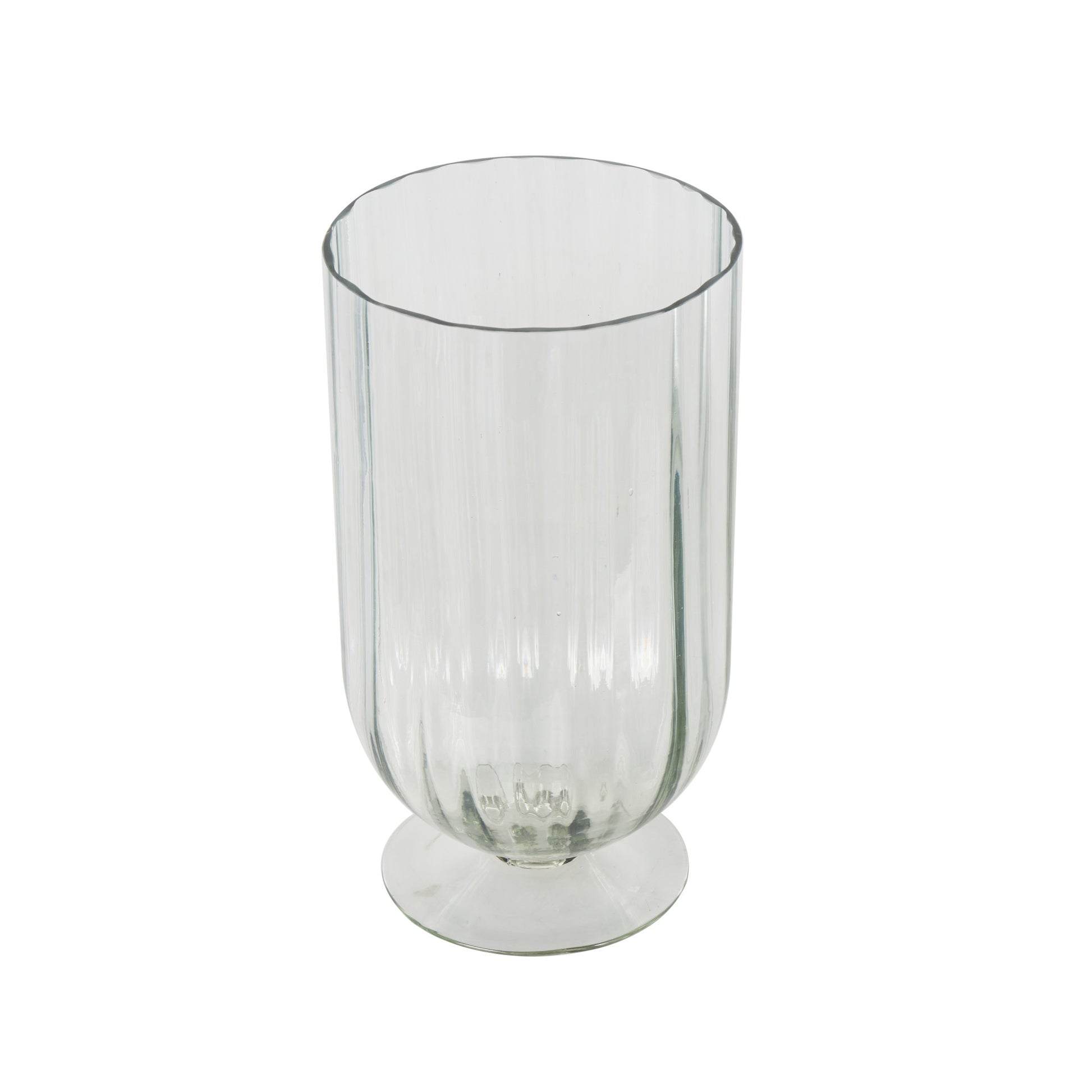 Glass Ribbed Fluted Decorative Candle Holder with Elevated Base 6" x 6" x 11"