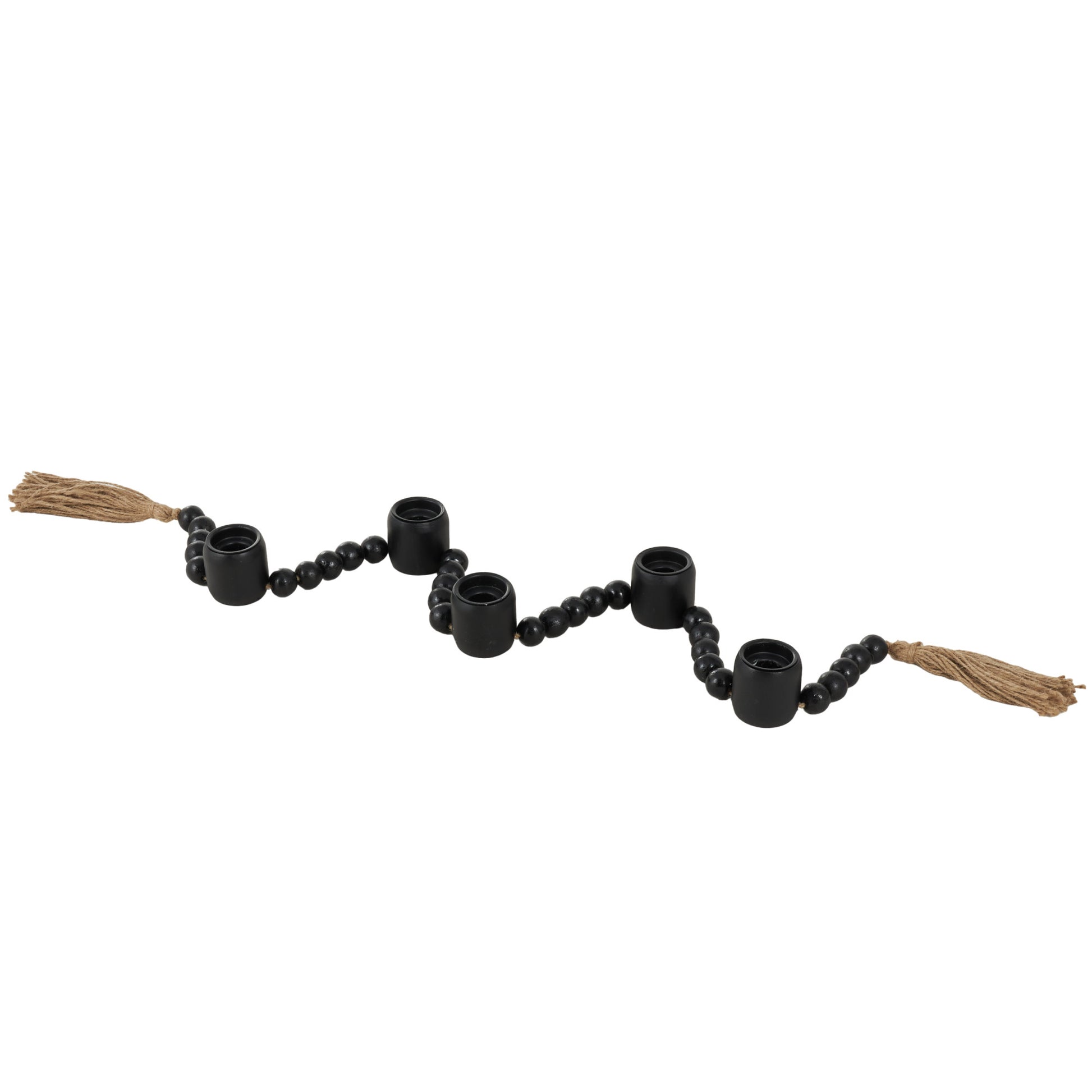 Mango Wood Garland Decorative Candle Holder with Tassel