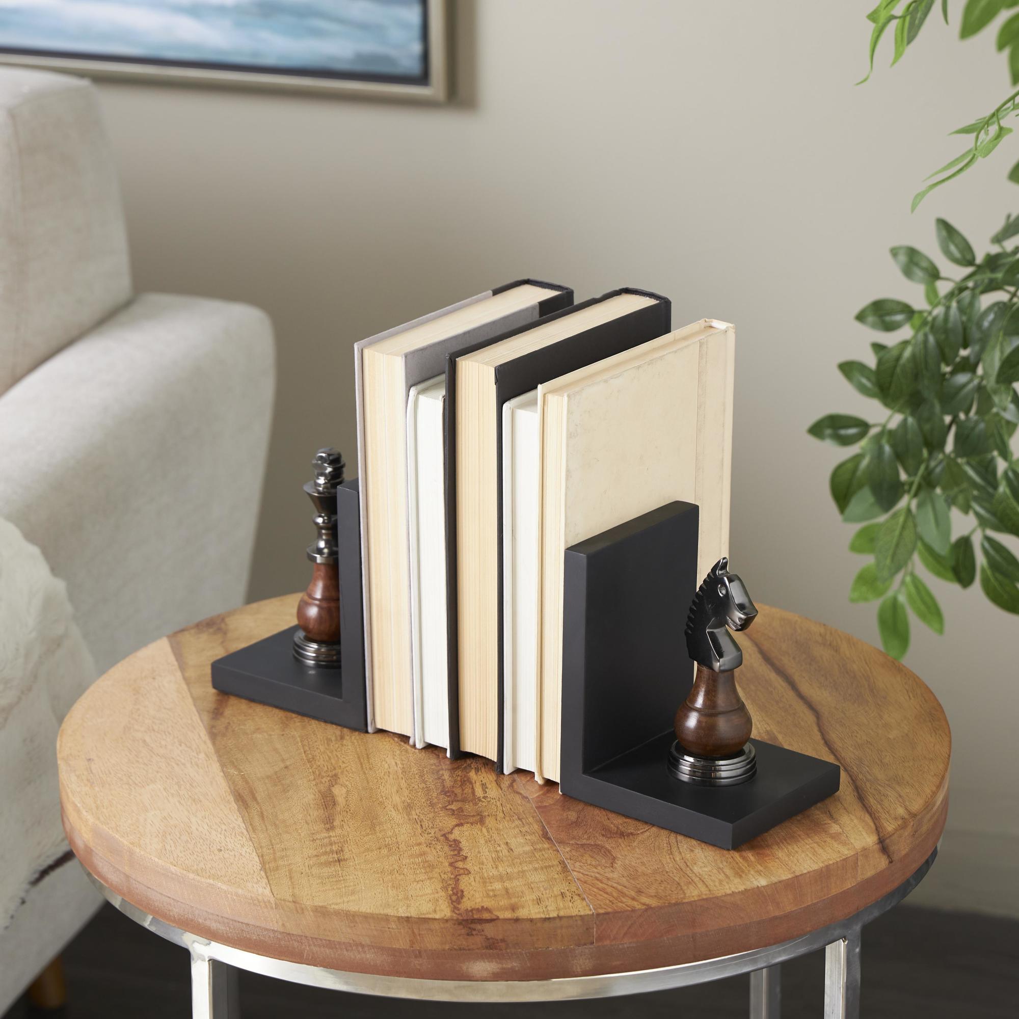 Set of 2 Chess Aluminum Metal Decorative Bookends with Aluminum Accents Set of 2 4"W, 7"H