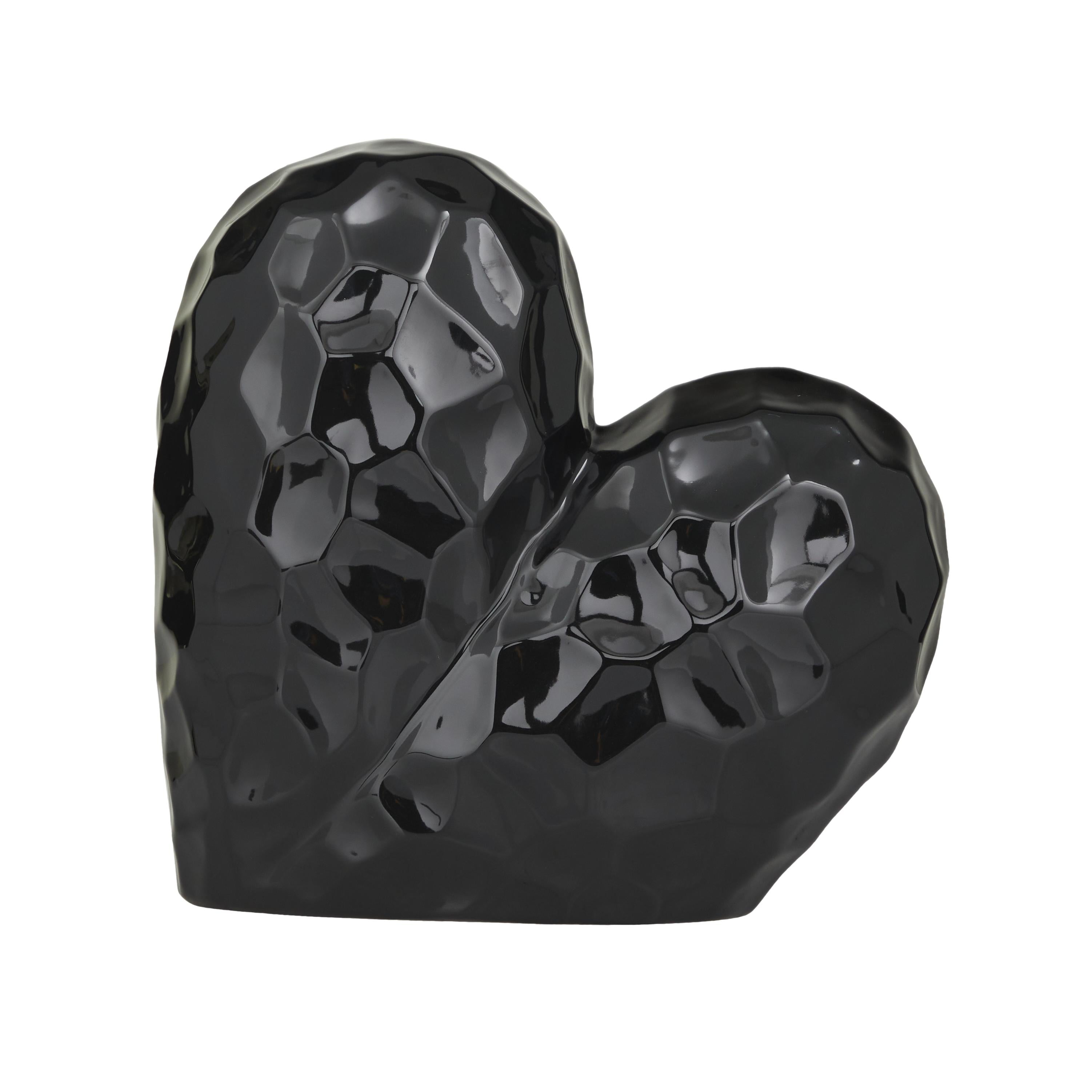 Heart Porcelain Ceramic Dimensional Origami Inspired Angled Decorative Sculpture with Faceted Exterior