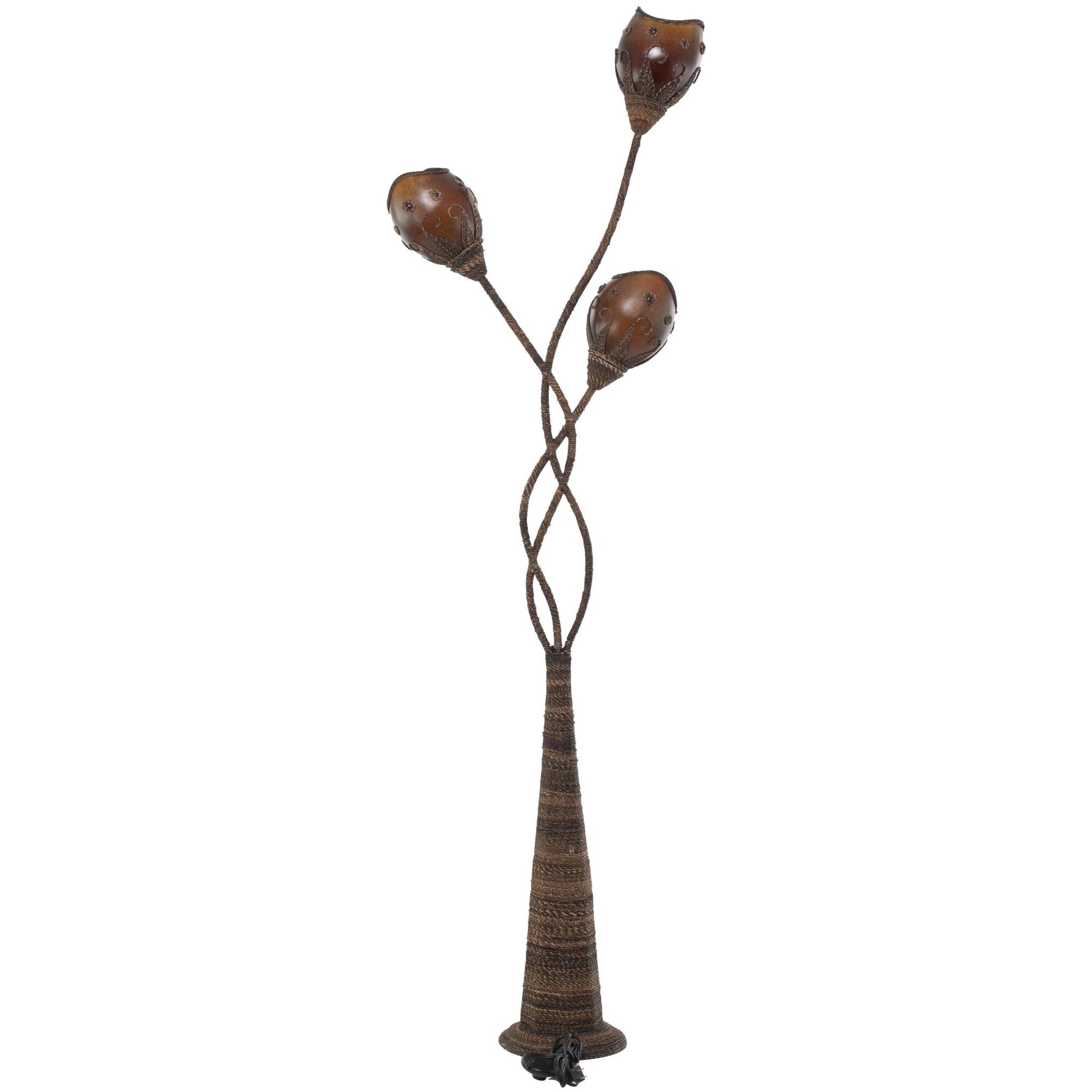 Brown Dried Plant Room Floor Lamp with Decorated Orange Lamp Shades