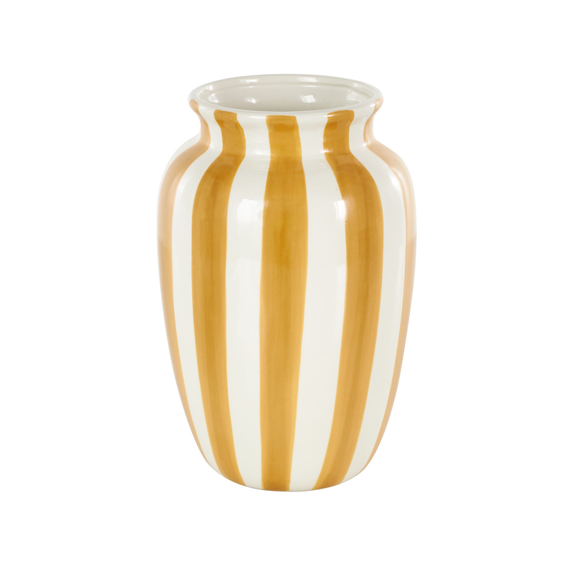 Ceramic Round Wide Decorative Vase with Teal Vertical Stripes 6" x 6" x 10"
