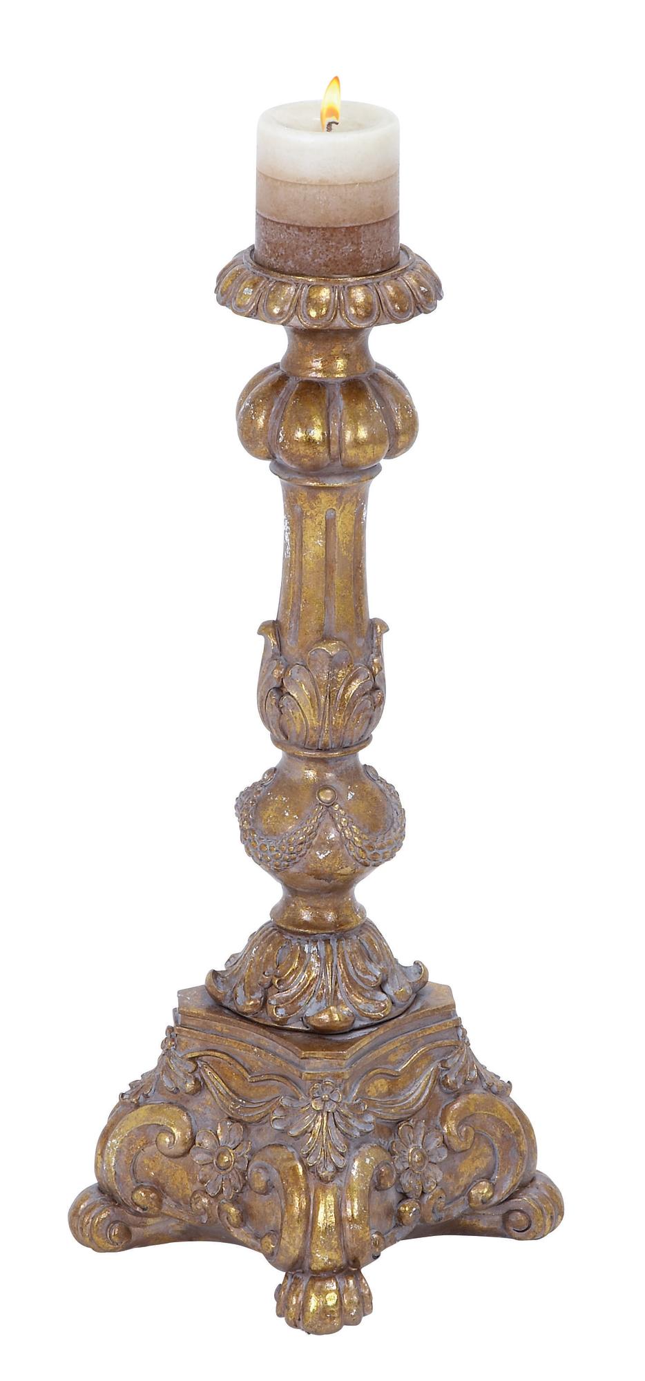 Gold Polystone Tall Standing Decorative Candle Holder