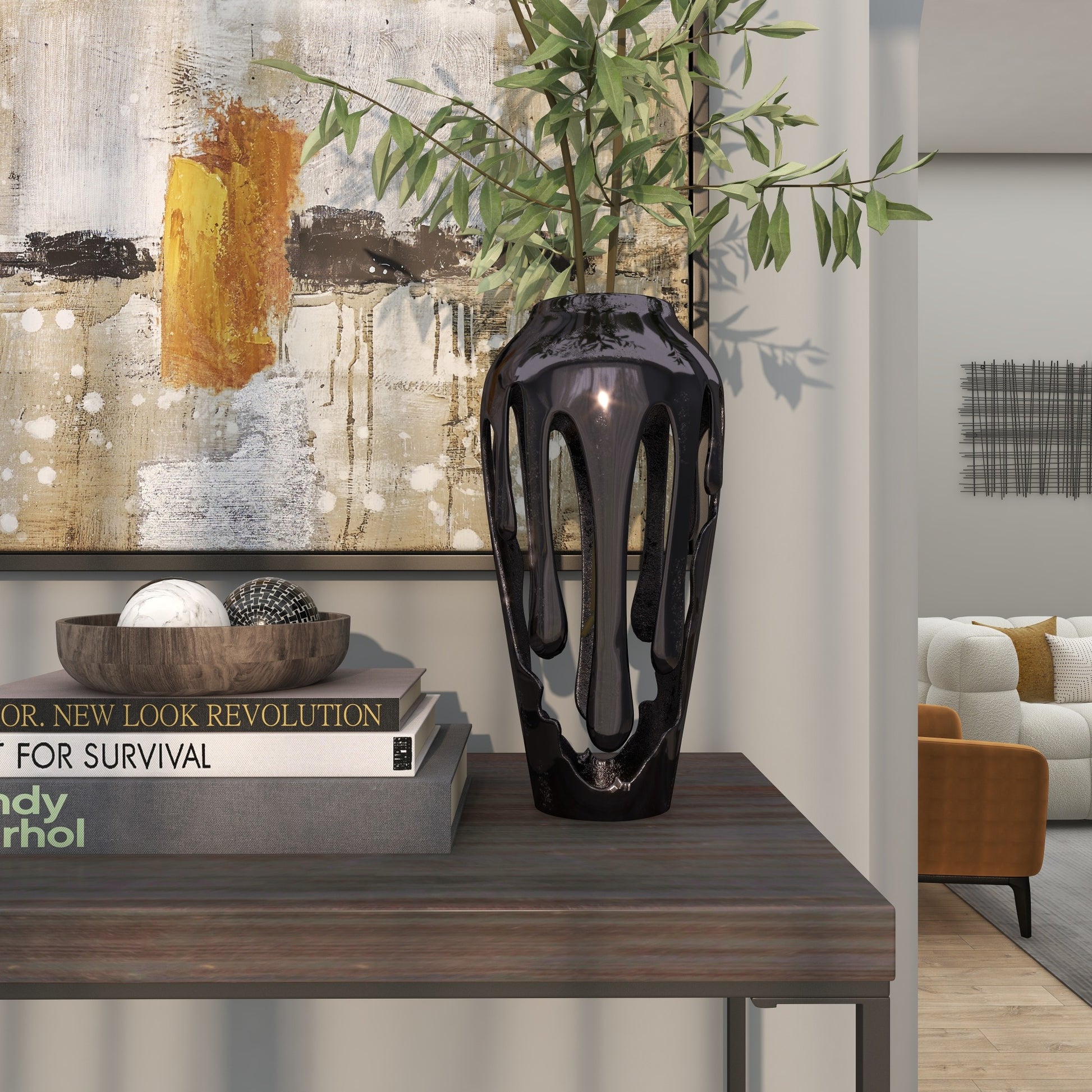 Abstract Aluminum Metal Drip Decorative Vase with Melting Designed Body