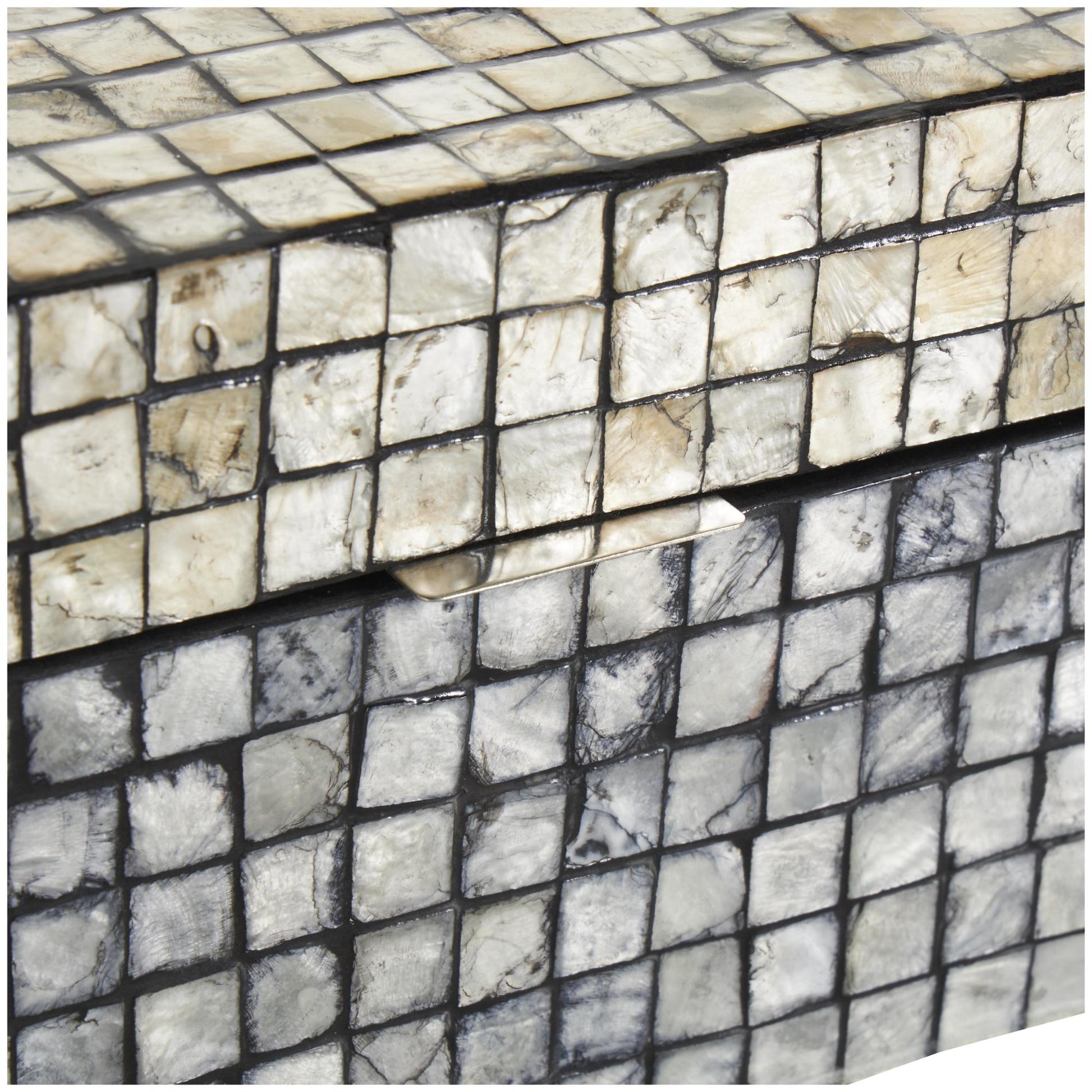 Set of 2 Geometric Gray Mother of Pearl Shell Handmade Square Mosaic Storage Decorative Box