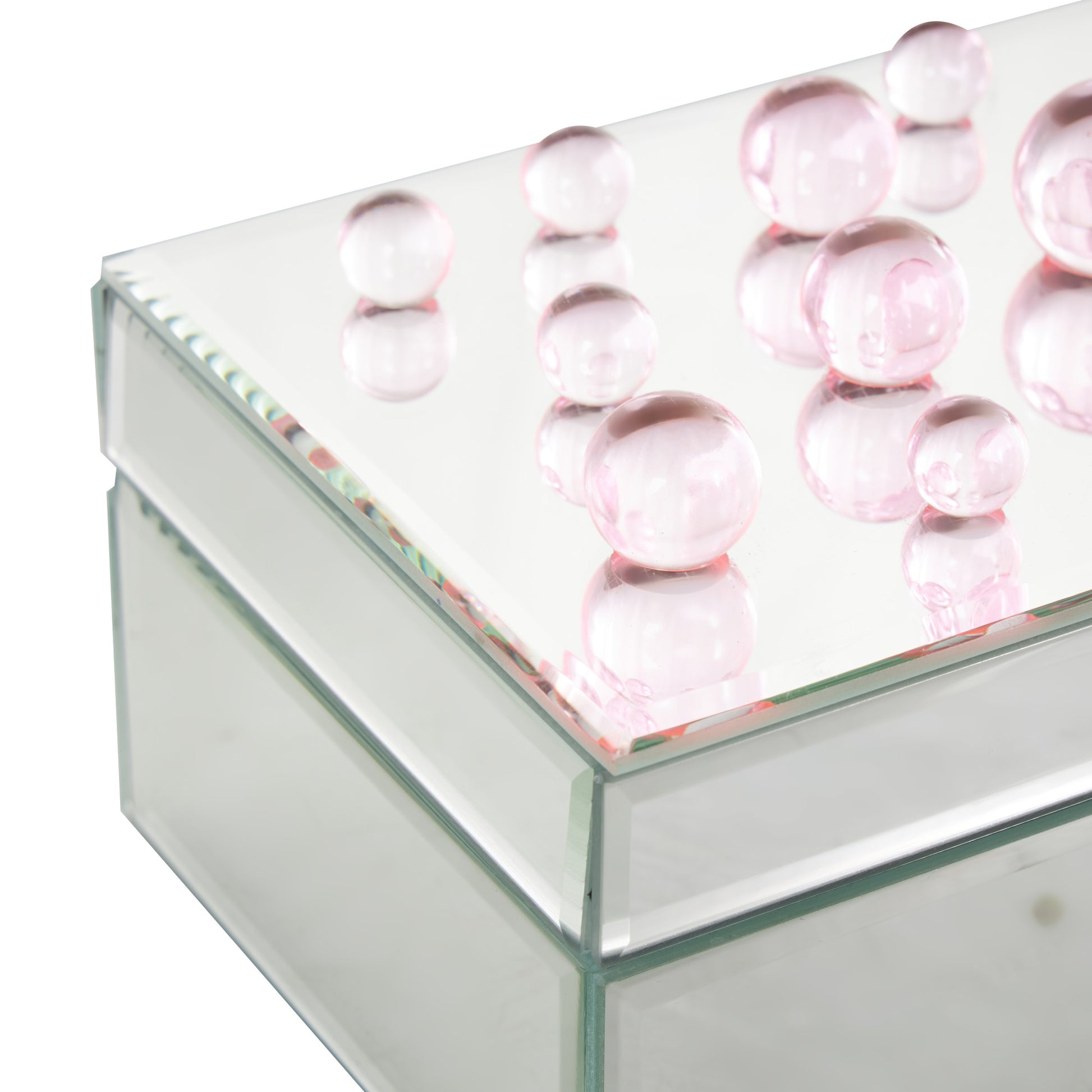 Glass Mirrored Decorative Jewelry Box with Pink Bubble Textured Balls