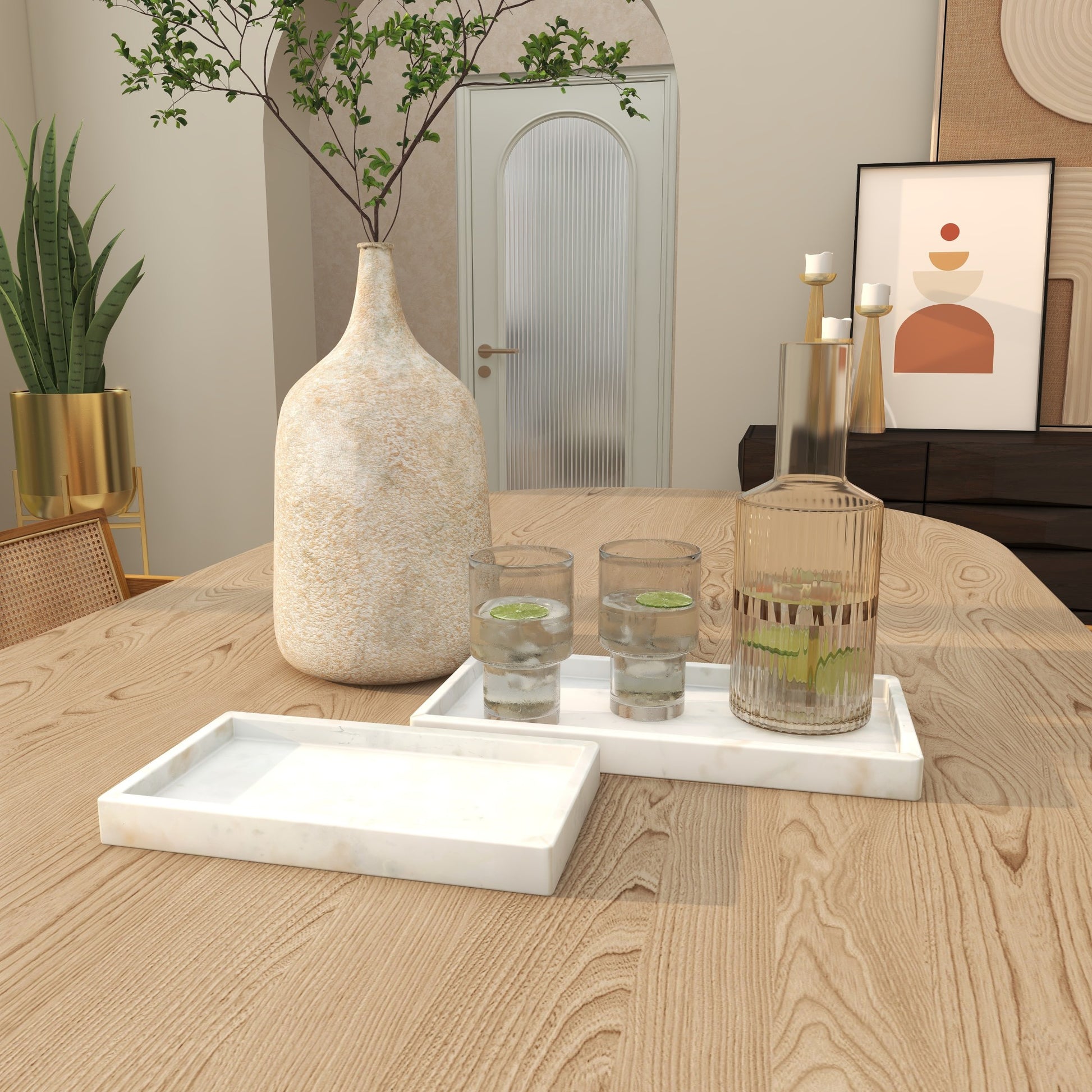Set of 2 Marble Minimalistic Textured Square Living Room Decor Tray Set of 2 10", 8"W