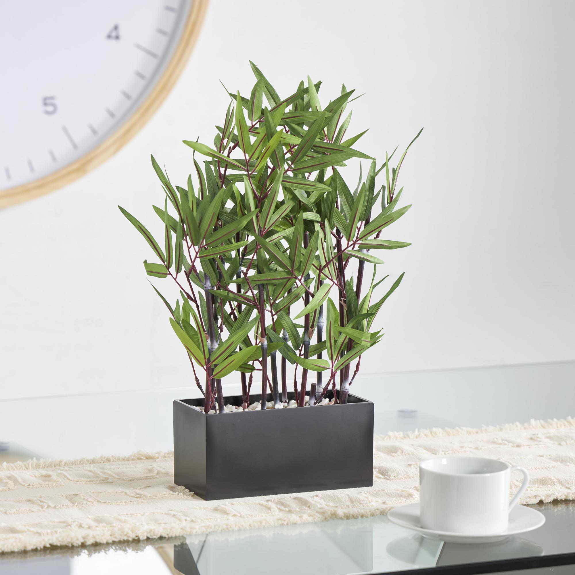 Bamboo Green Faux Foliage Indoor Outdoor Artificial Plant with Black Melamine Pot
