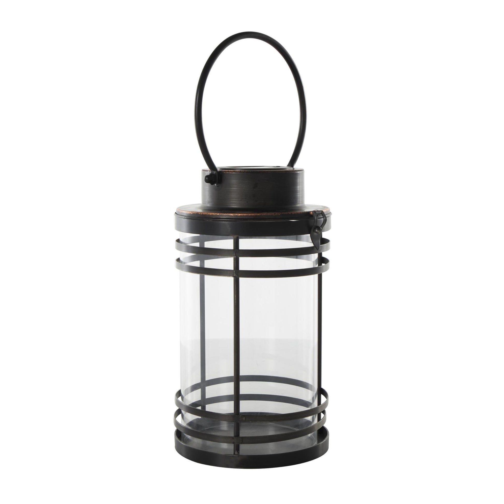 Black Metal Indoor Outdoor Candle Lantern with Round Circle Lines