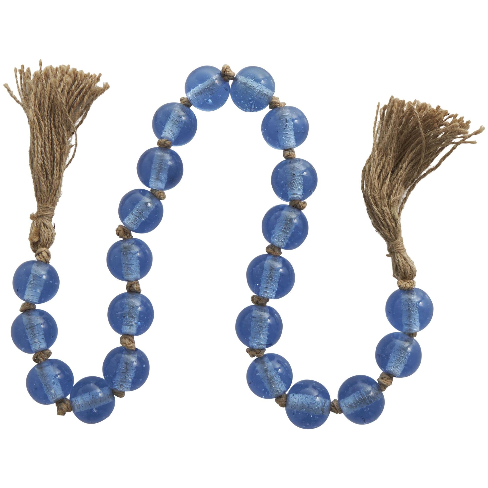 Glass Handmade Round Beaded Garland with Tassel with Knotted Brown Jute