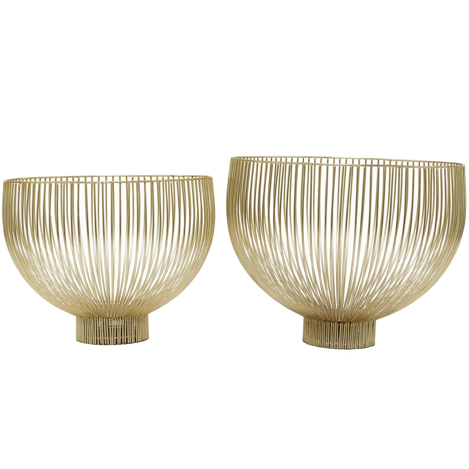 Set of 2 Gold Metal Caged Style Large Decorative Bowl