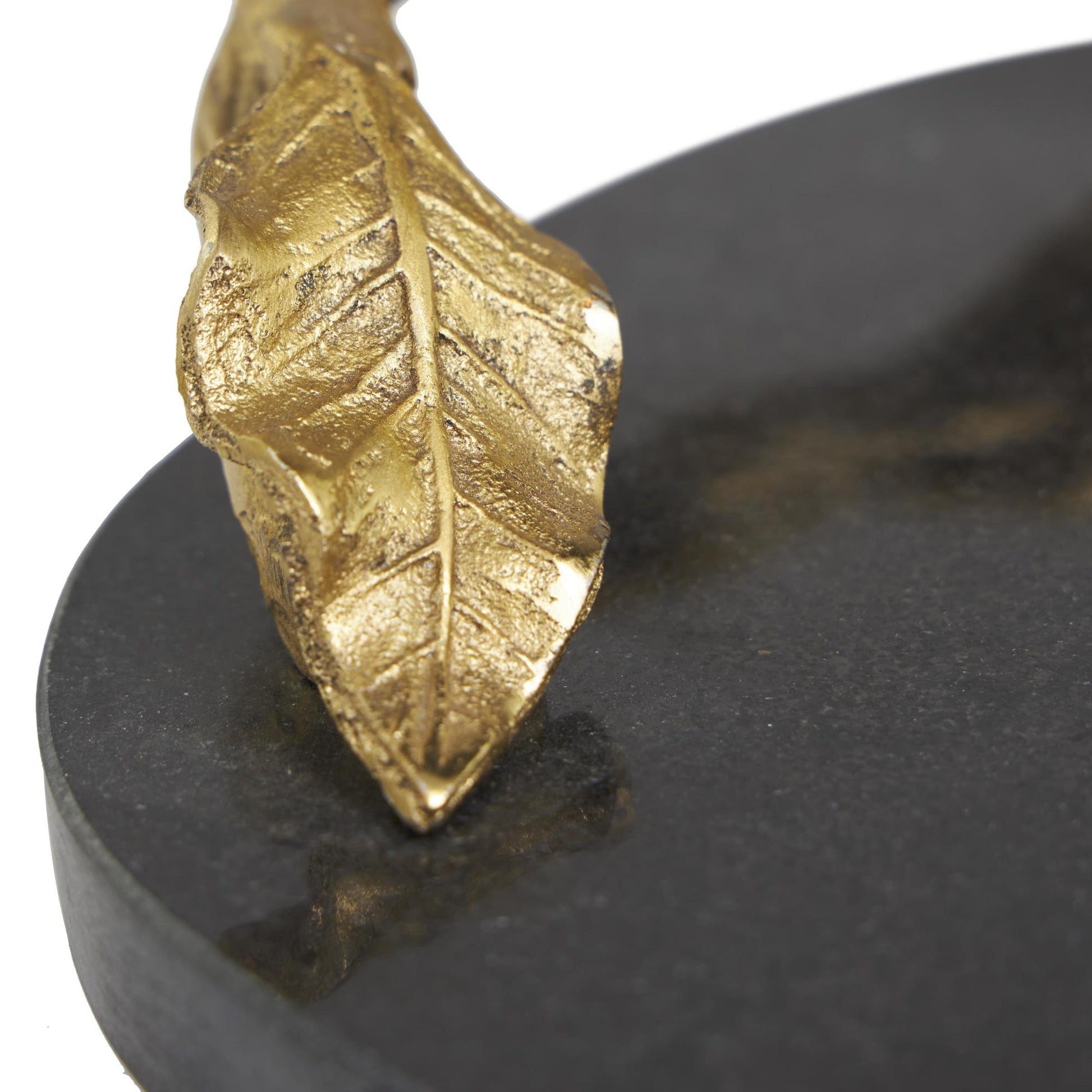 Leaf Marble Oval Living Room Decor Tray with Gold Twisted Metal Handles