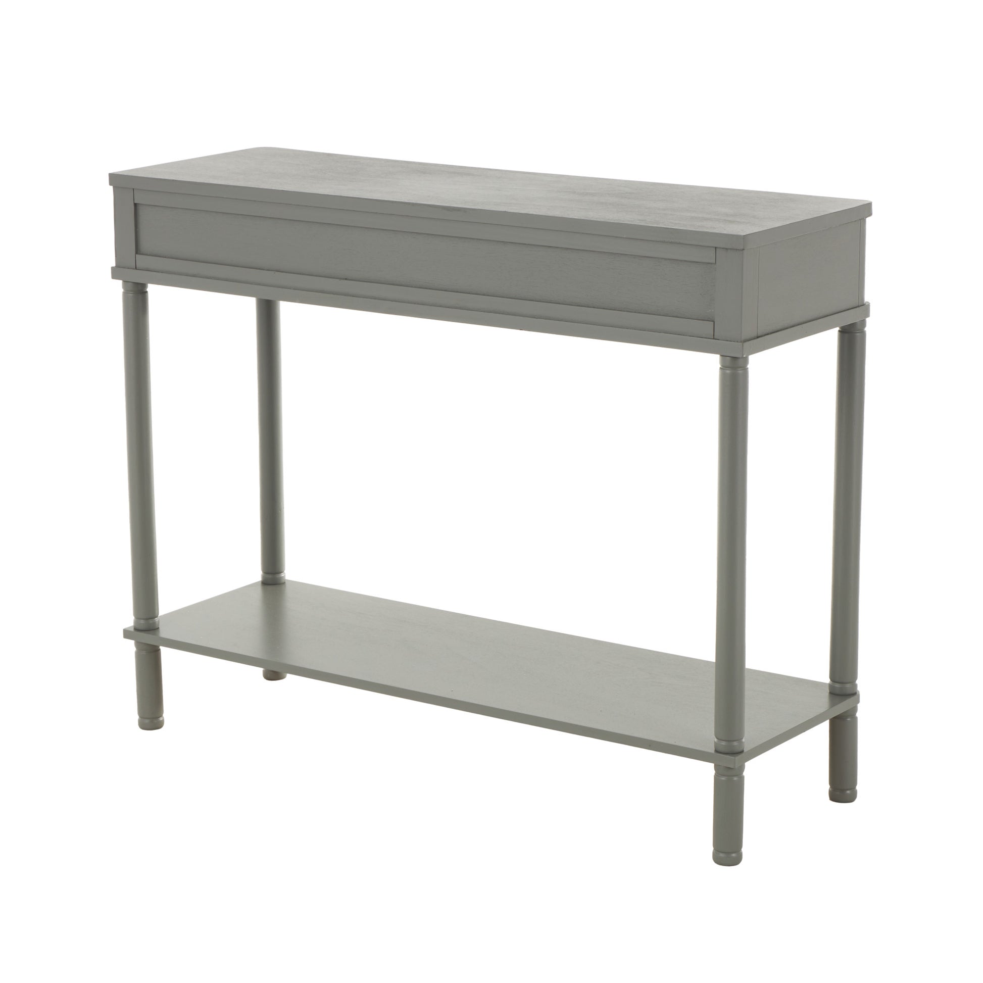 Gray Wood Handmade 2 Drawer Living Room Console Table with Black Handle and Ribbed Front
