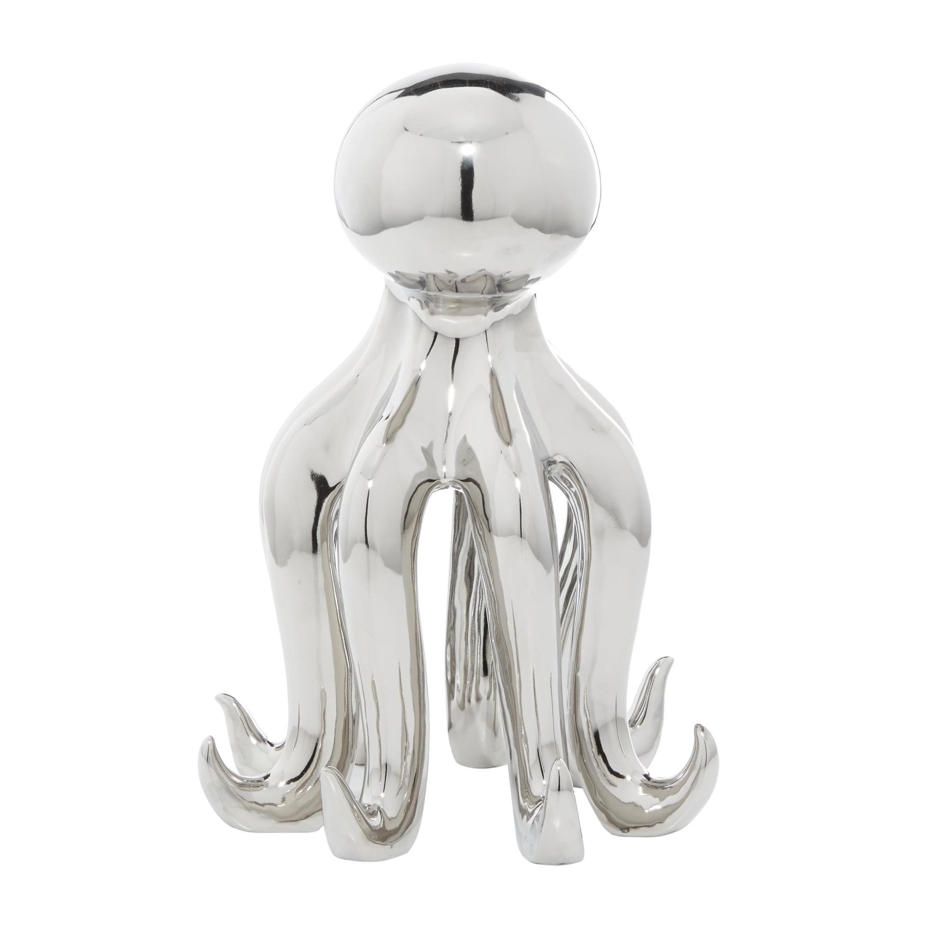 Octopus Silver Porcelain Ceramic Tall Decorative Sculpture with Long Tentacles