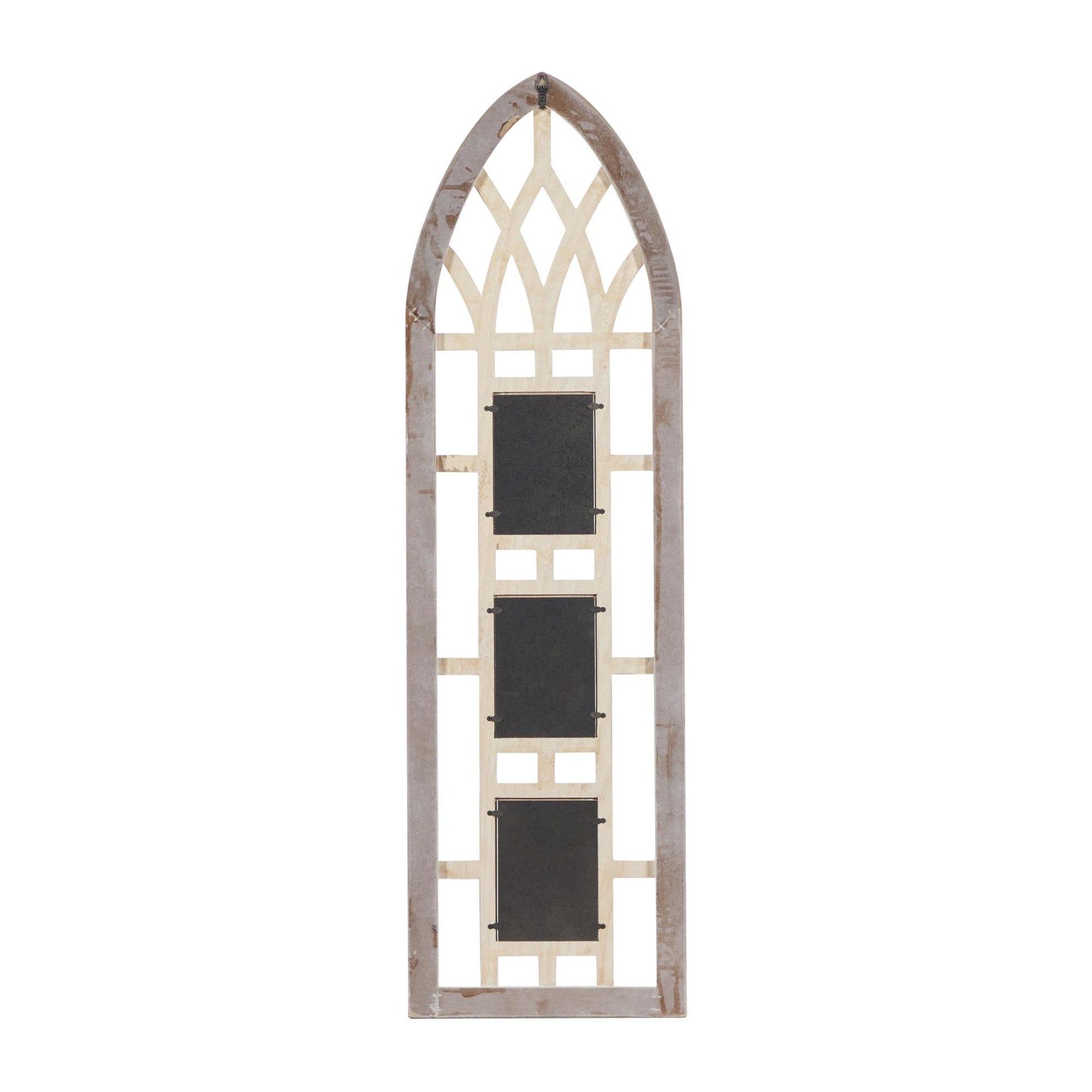 Light Brown Wooden Slim Arched Window Inspired 3 Slot Ornate Wall Photo Frame