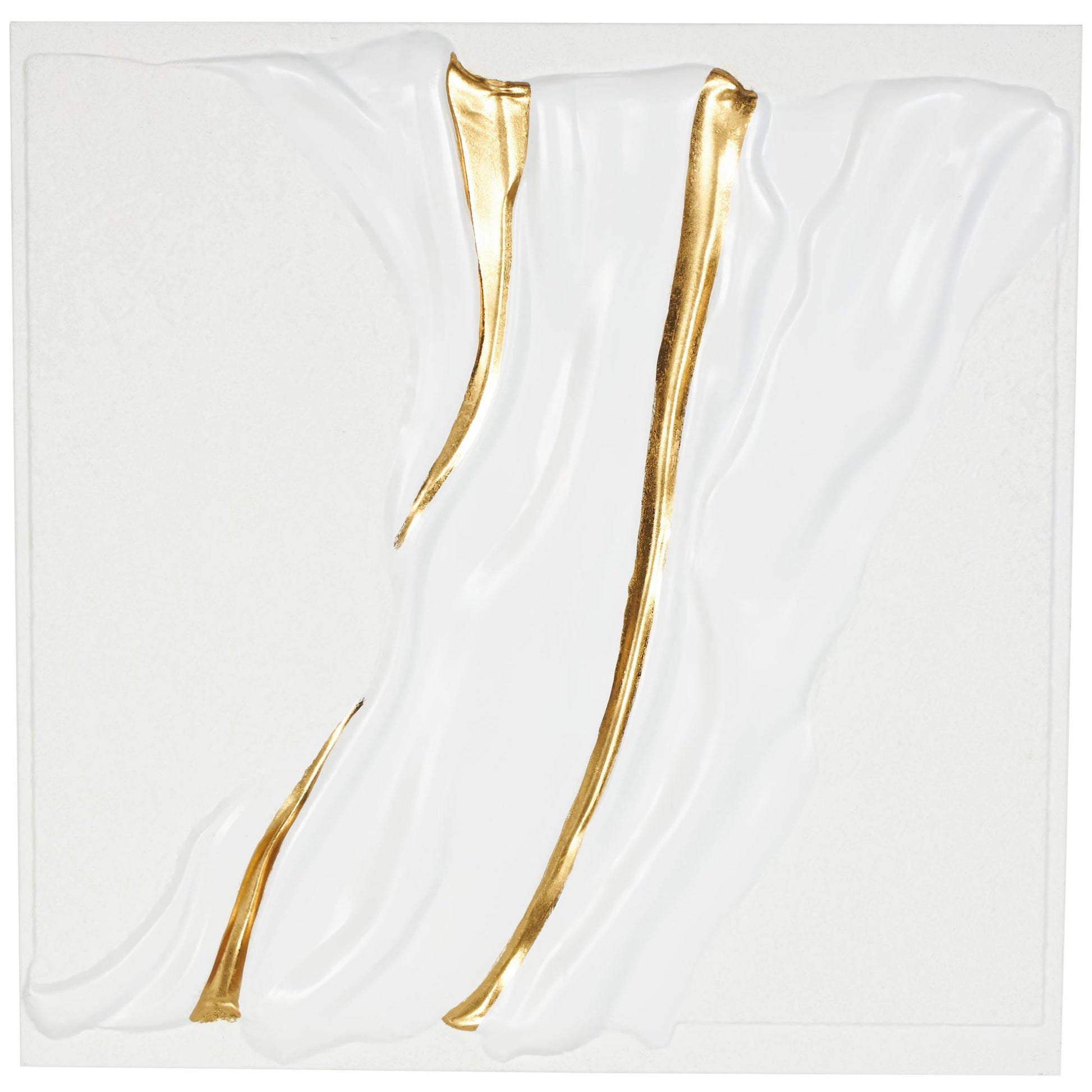 Abstract White Metal Dimensional Textured Wavy Living Room Framed Wall Art with Curved Gold Accents