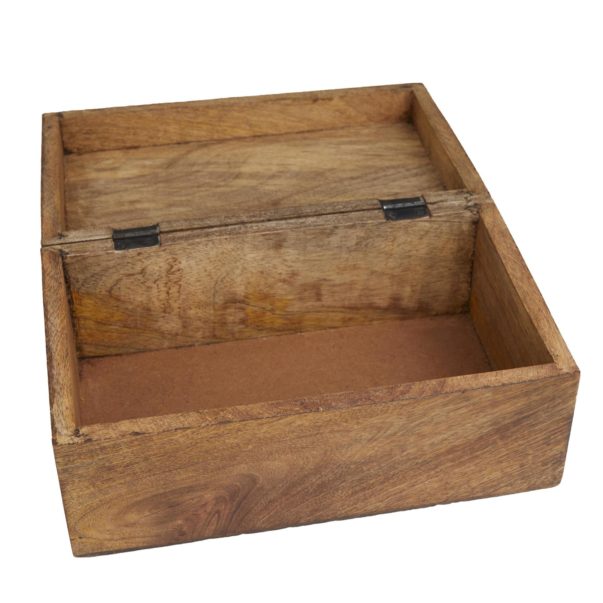 Set of 3 Floral Brown Mango Wood Handmade Decorative Box with Hinged Lid