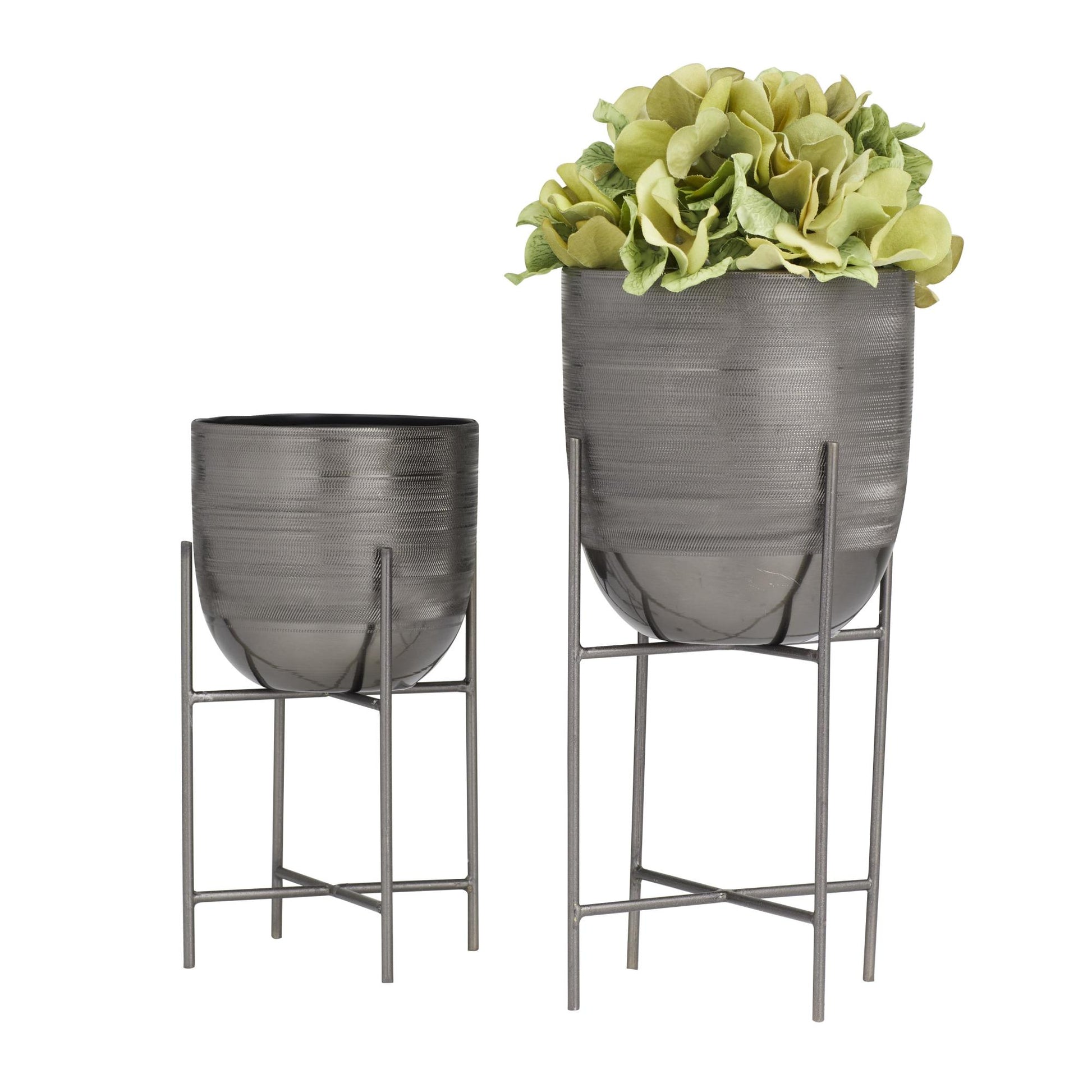 Set of 2 Metal Indoor Outdoor Planter with Removable Stand