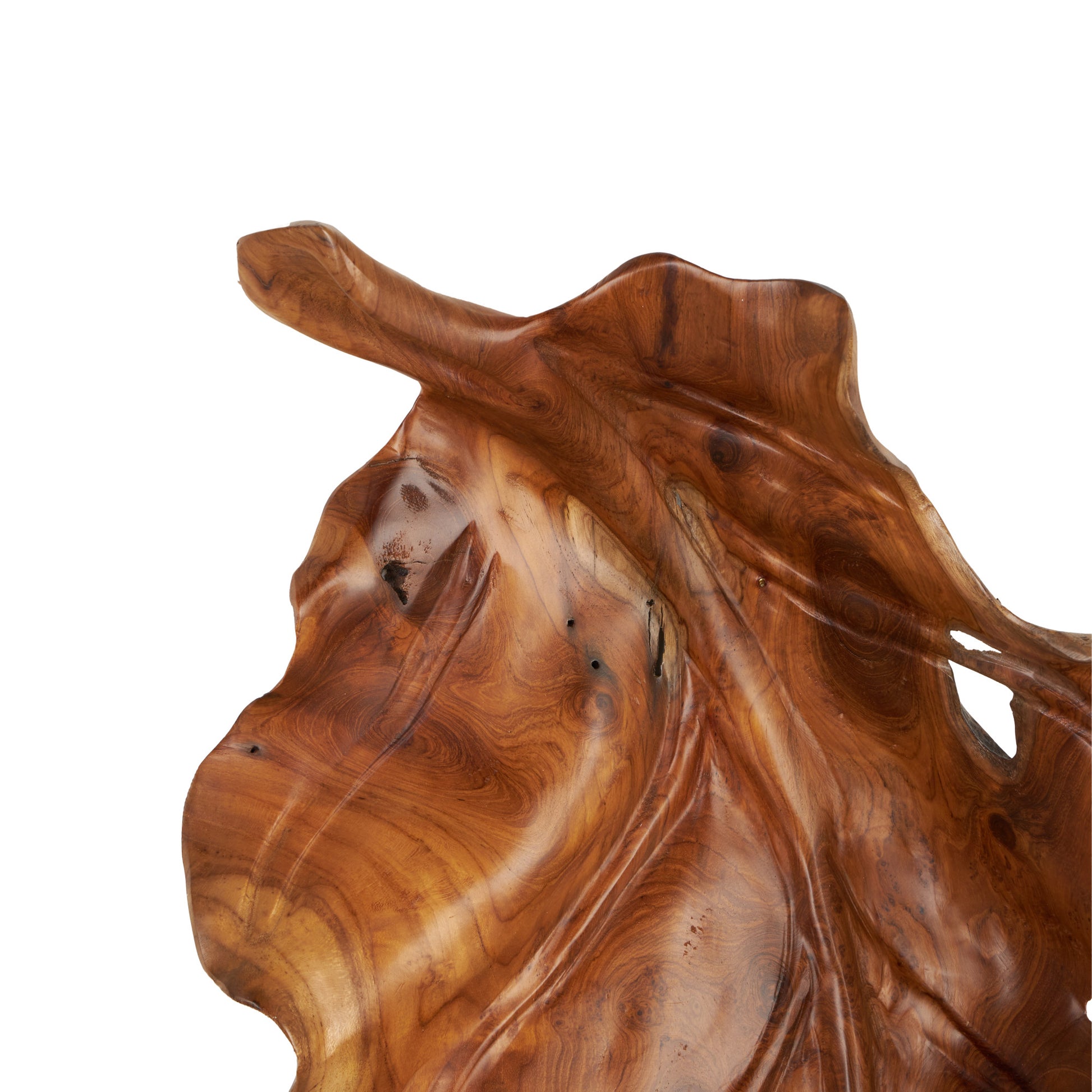 Leaf Brown Teak Wood Handmade Carved Living Room Decor Tray