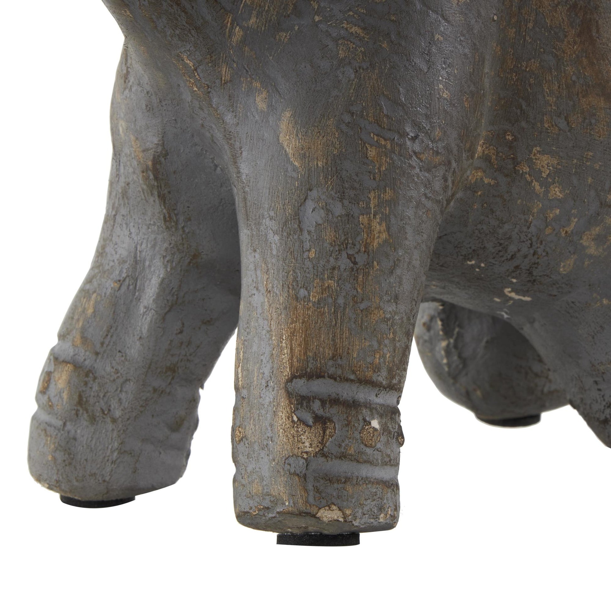 Elephant Dark Gray Paper Mache Handmade Distressed Carved Decorative Sculpture with Wood Inspired Accents