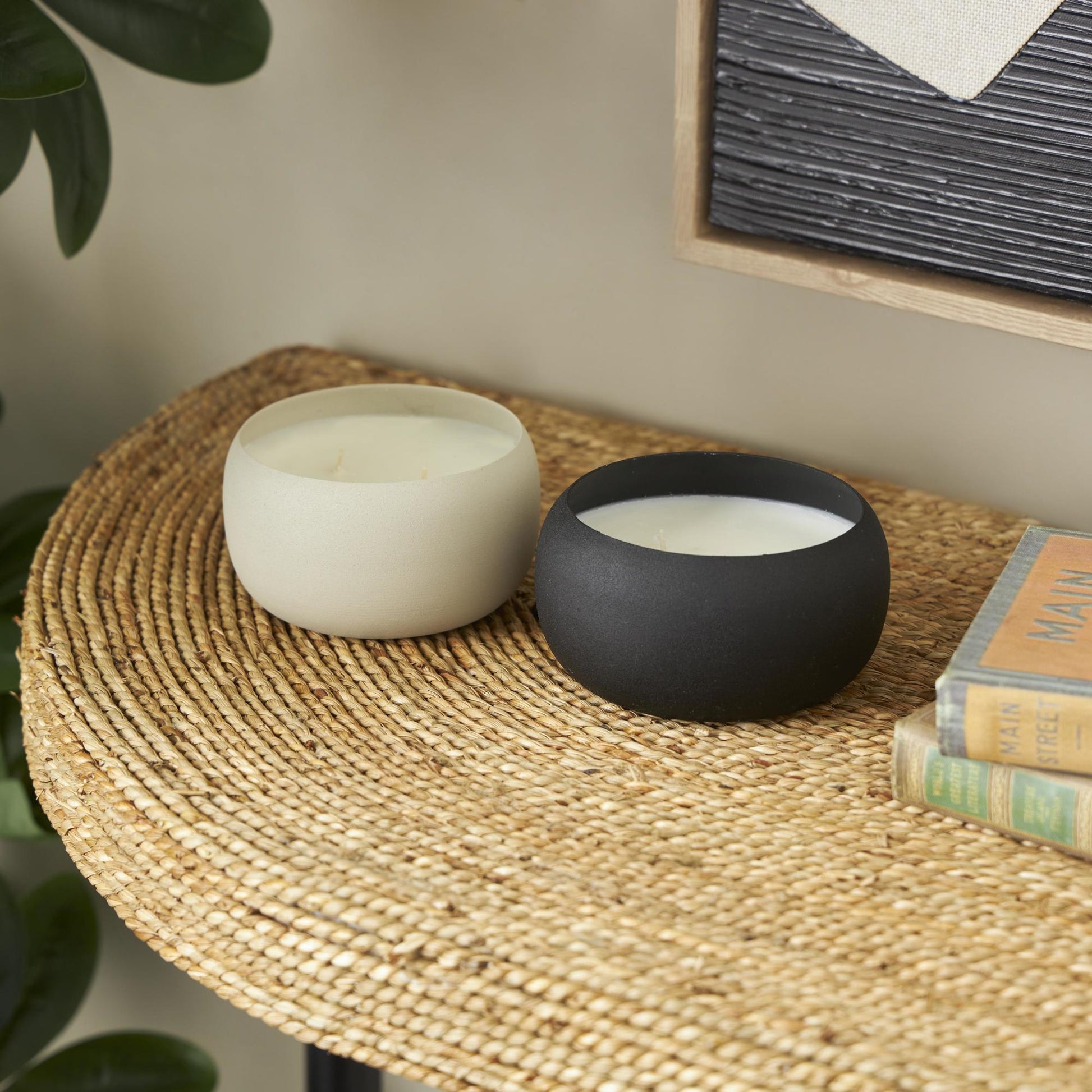 Set of 2 Metal Fresh Cotton/ White Tea & Ginger Scented Textured 11oz 2 Wick Decorative Candle with White Wax
