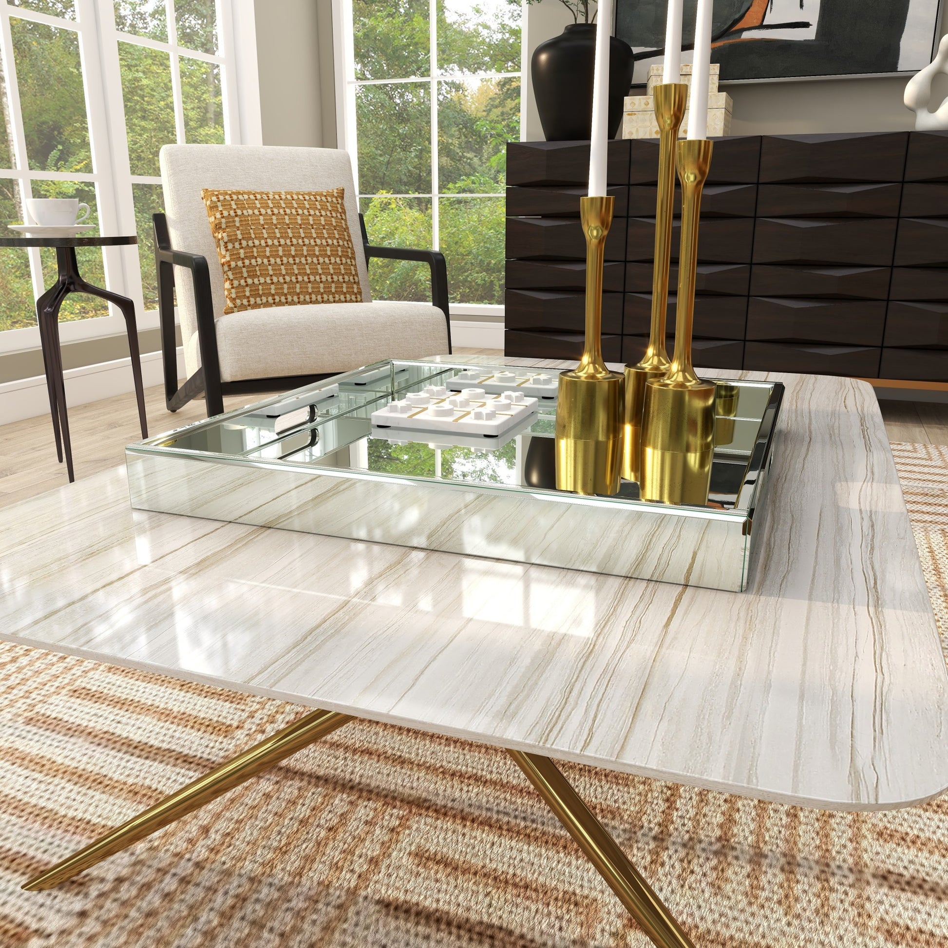 Silver Wooden Mirrored Living Room Decor Tray