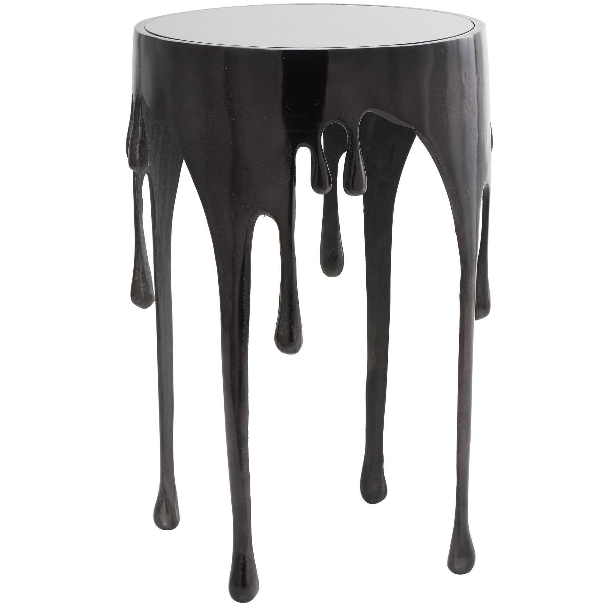 Abstract Aluminum Metal Drip Side End Accent Table with Melting Design and Shaded Glass Top