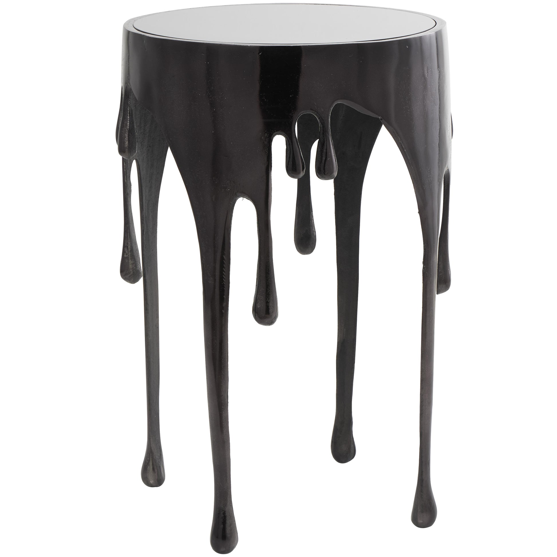 Abstract Aluminum Metal Drip Side End Accent Table with Melting Design and Shaded Glass Top