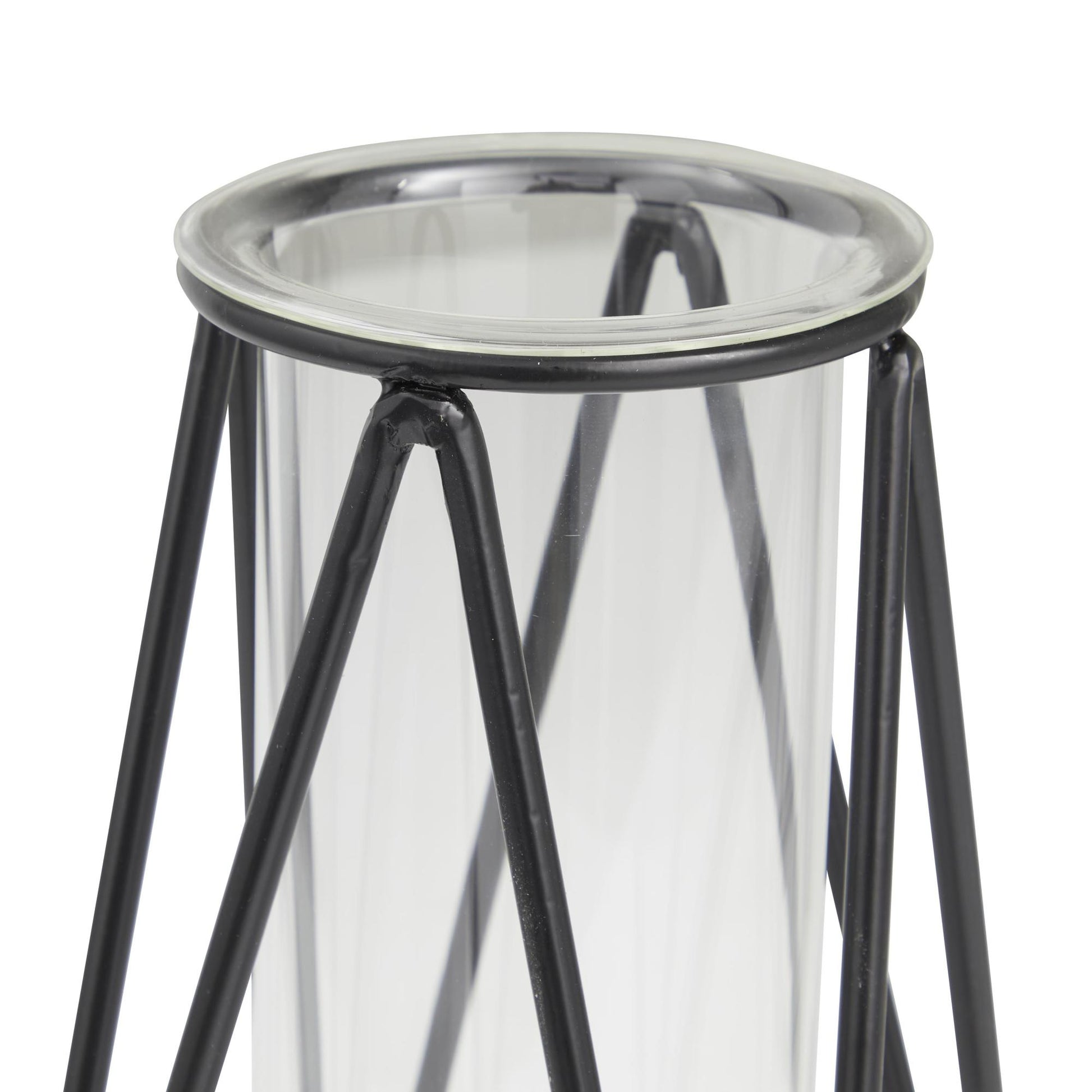 Set of 2 Geometric Glass Tube Decorative Vase with Metal Stand