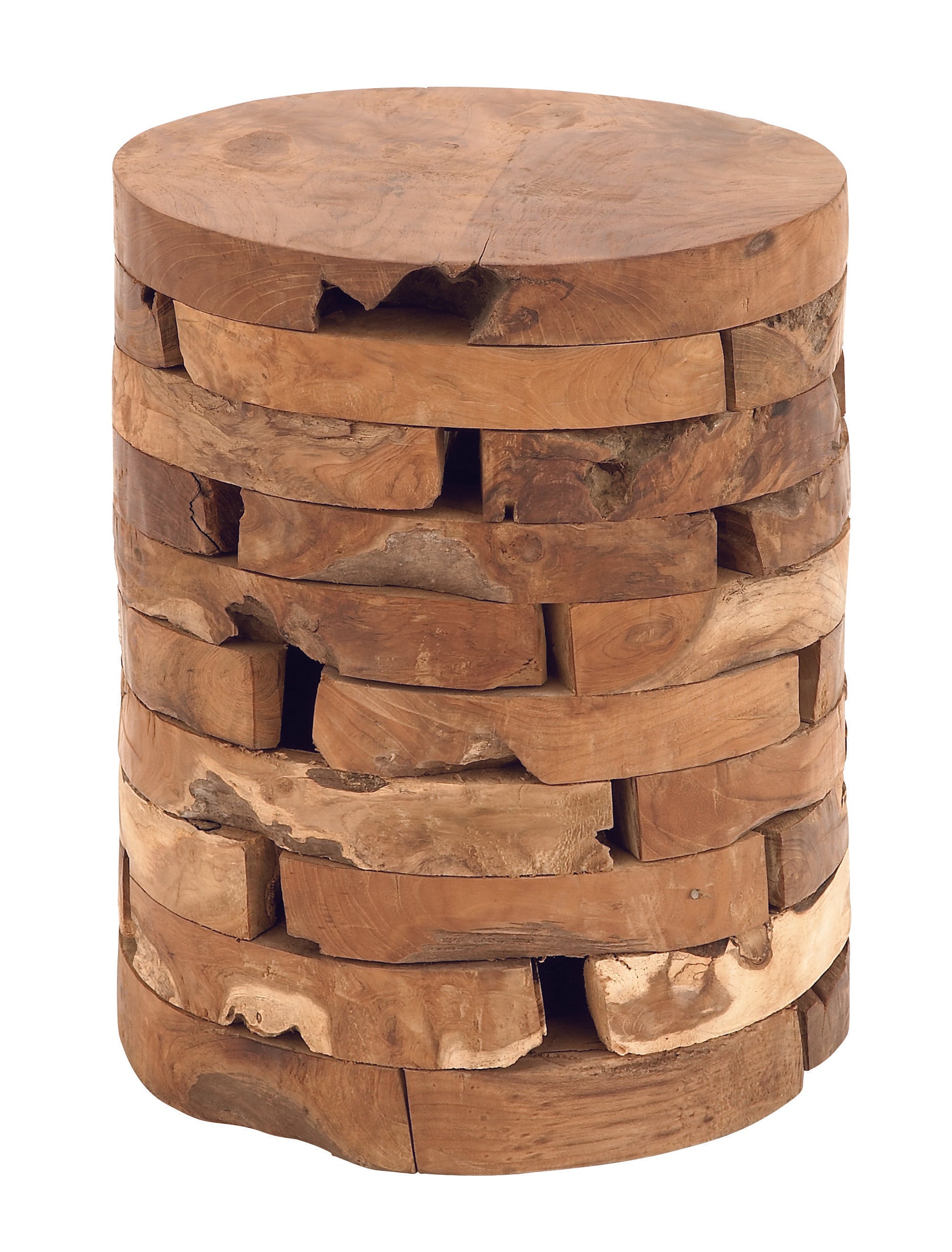 Teak Wood Handmade Live Edge Side End Accent Table with Brick Inspired Design