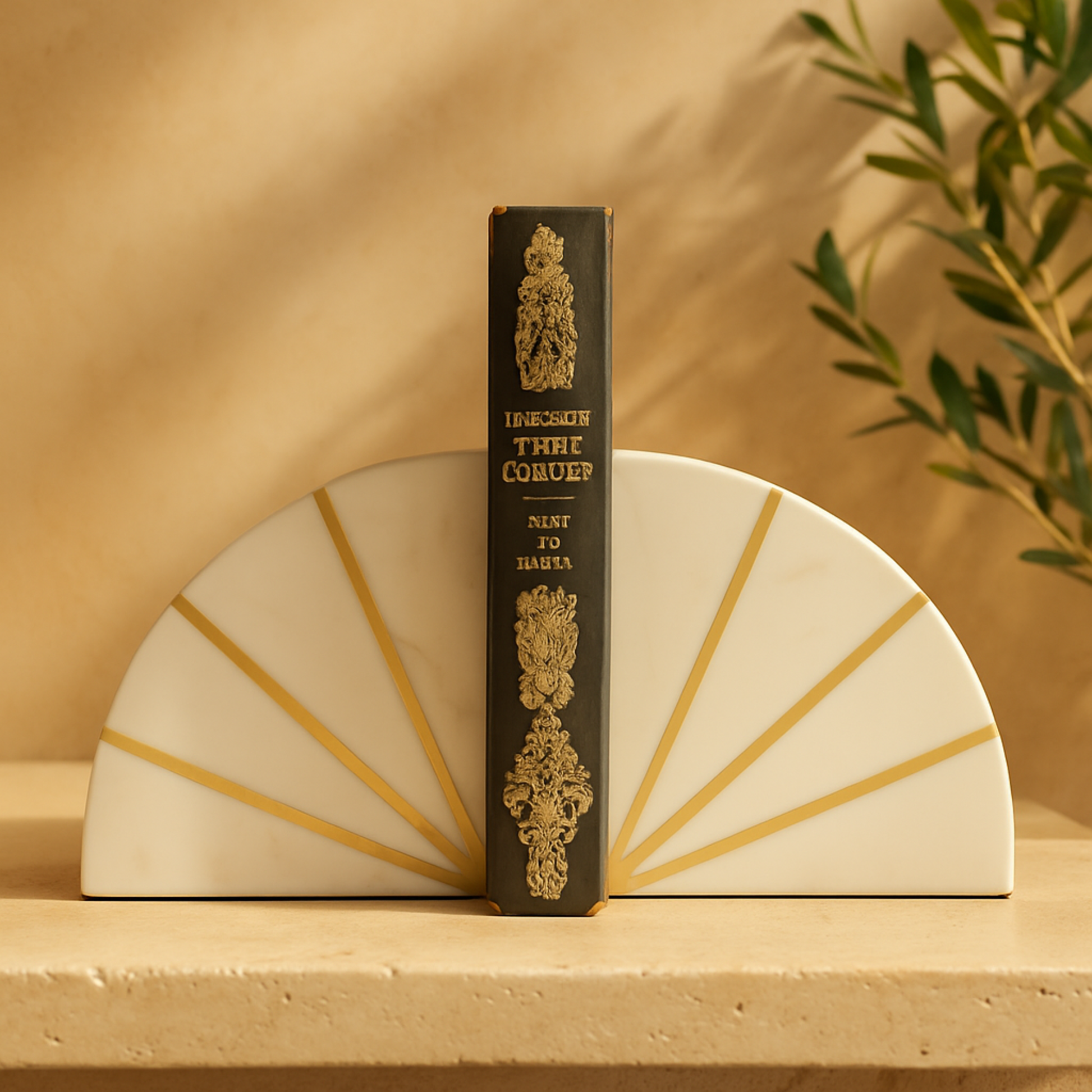 CosmoLiving by Cosmopolitan Set of 2 Geometric Marble 9 lbs Decorative Bookends with Gold Inlay